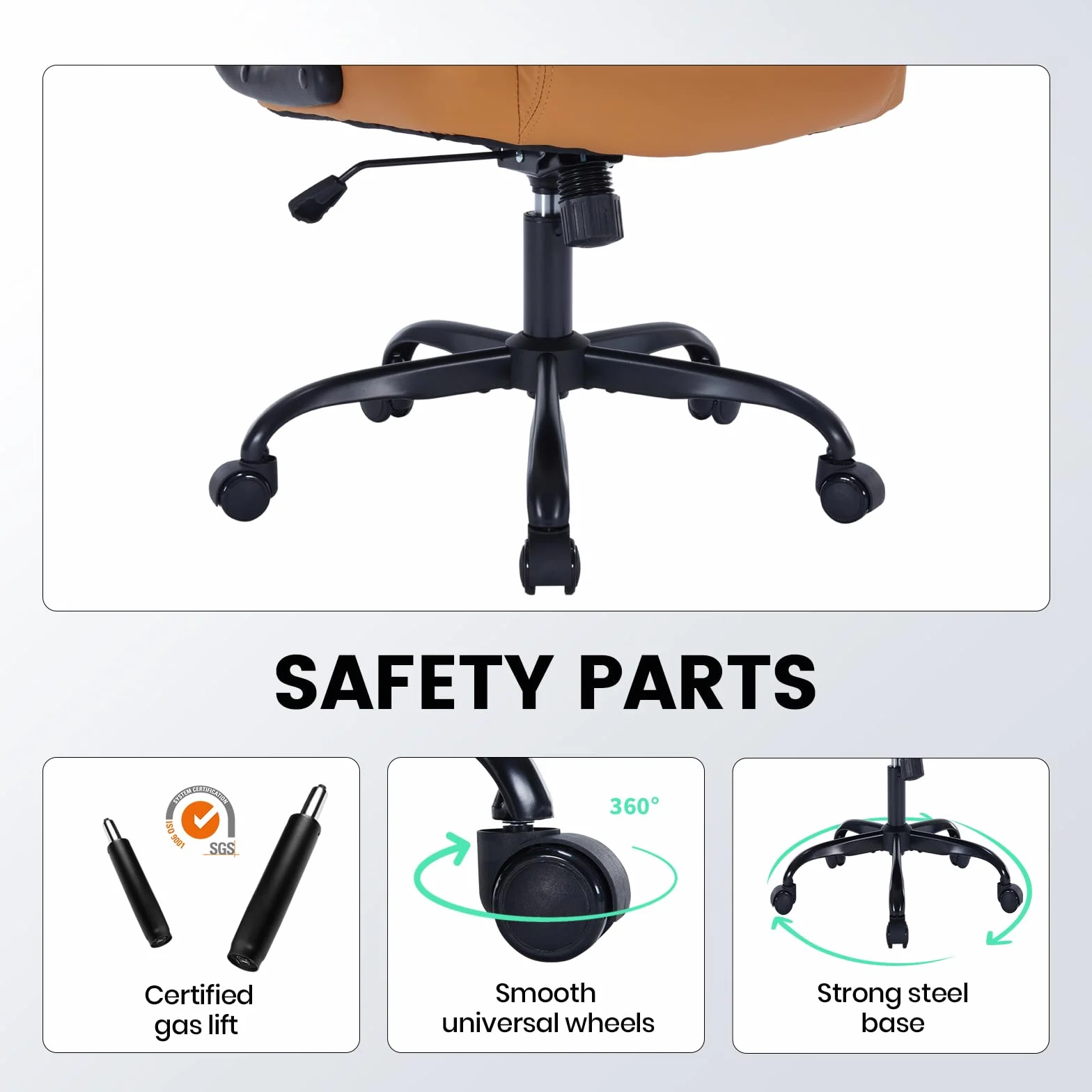 Silla Ejecutiva Oficina Ergonómica Cuero Sintético 159 kg Brazos Abatibles Soporte Lumbar