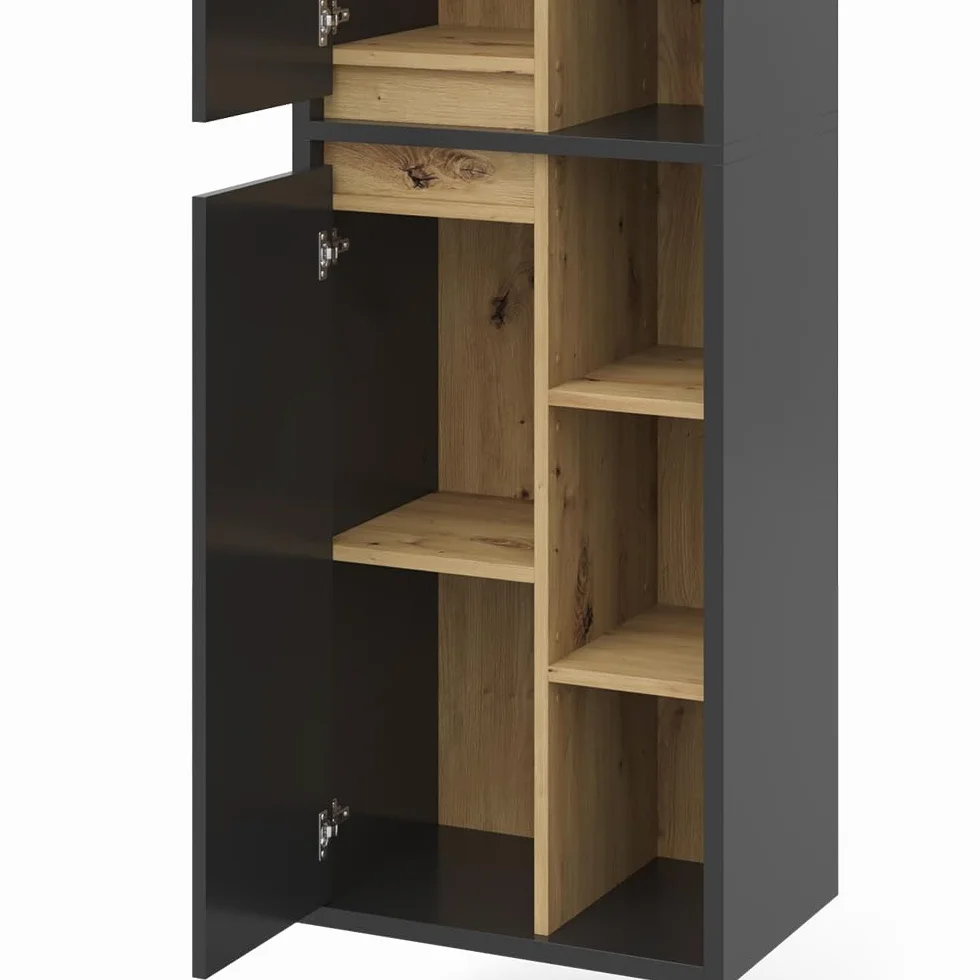 Vicco Armario de baño Viola, Antracita, 50 x 170 cm con Puertas y Compartimentos Abiertos, Apto para Montaje en Pared y combinable con Otros Muebles Viola