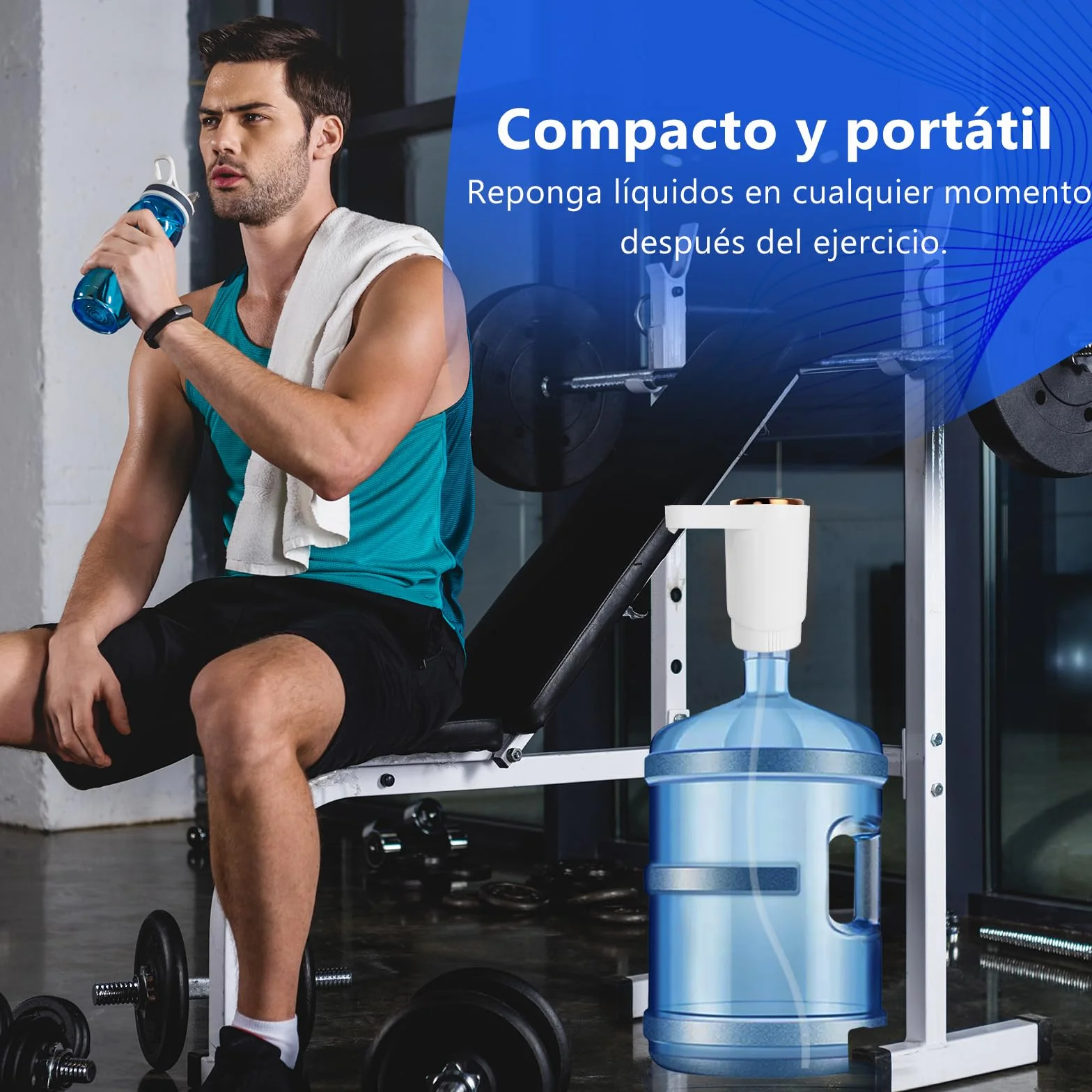EasySpeed Dispensador de Agua de Doble Velocidad | Recargable 1200mAh Bomba de Grifo para Botellas con 2 Adaptadores | Compatible con Garrafas de 3 a 20 litros | para Camping, Casa & Oficina, Blanco