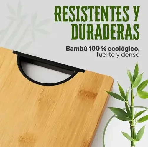 Tablas de Cortar de Bambú Set 2 Piezas.Tabla cocina madera. (38x28 + 30x20 cm) con Asa – Antibacterianas, Resistentes y Fáciles de Limpiar – Tabla Cocina Profesional