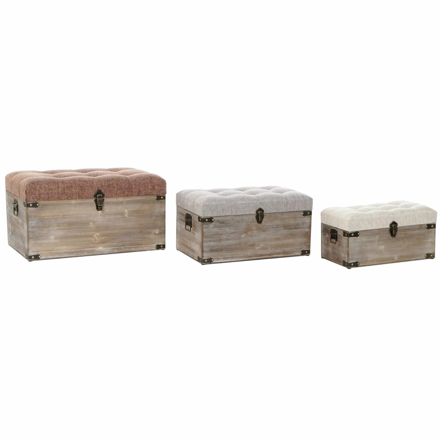 DKD Home Decor Juego de baúles de la Marca, Color Beige, marrón y Gris, de Madera (65 x 38 x 34 centímetros)