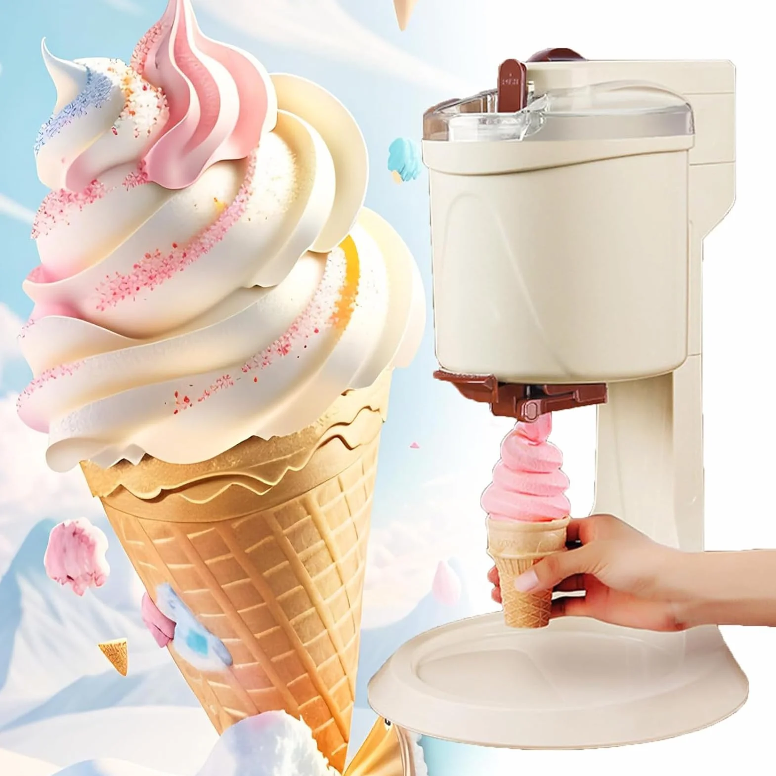 RayGenius Soft Serve Ice Cream Machine, Hogar DIY Cocina AutomáTica Mini Fruta Soft Serve Ice Cream Machine,Yogurt Makers， Saludable, Simple OperacióN De Un Solo Empuje.