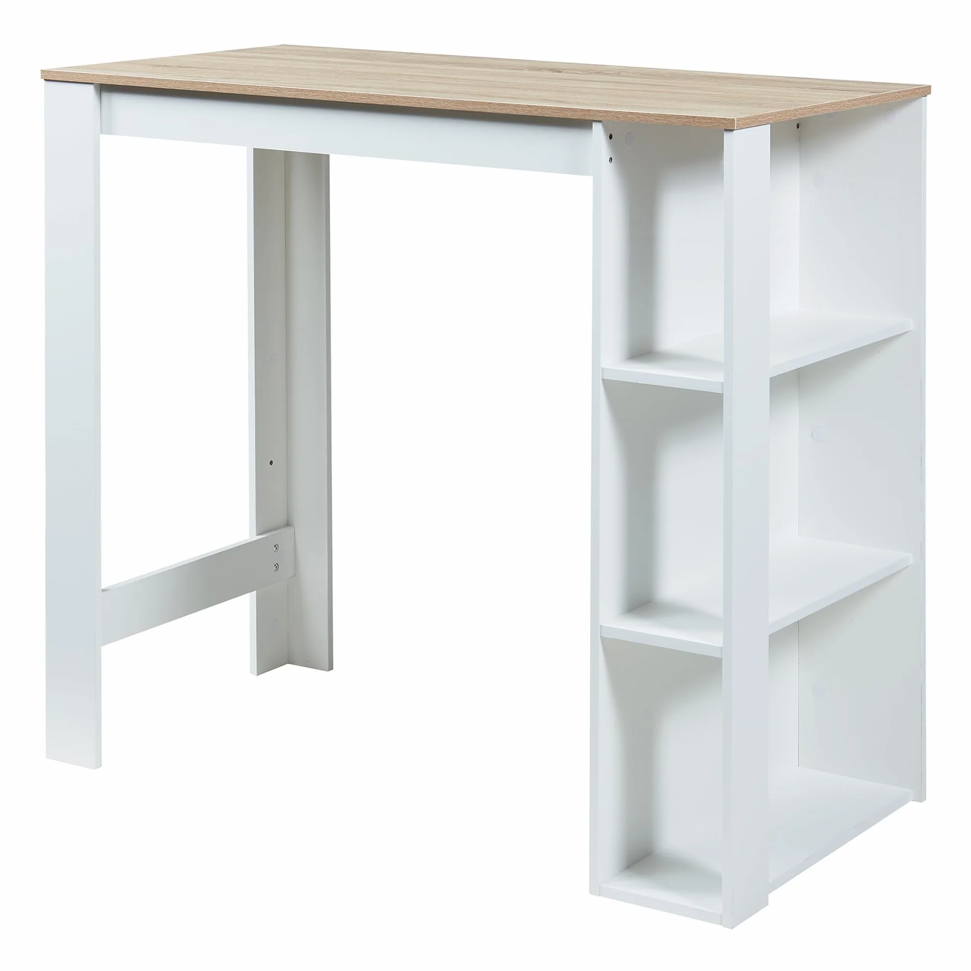[en.casa] Mesa Alta Cocina Danderyd Mesa de Bar Moderna con 3 Estantes Laterales para Comedor Oficina en Casa Aglomerado 120 x 60 x 106 cm - Blanco/Efecto Roble