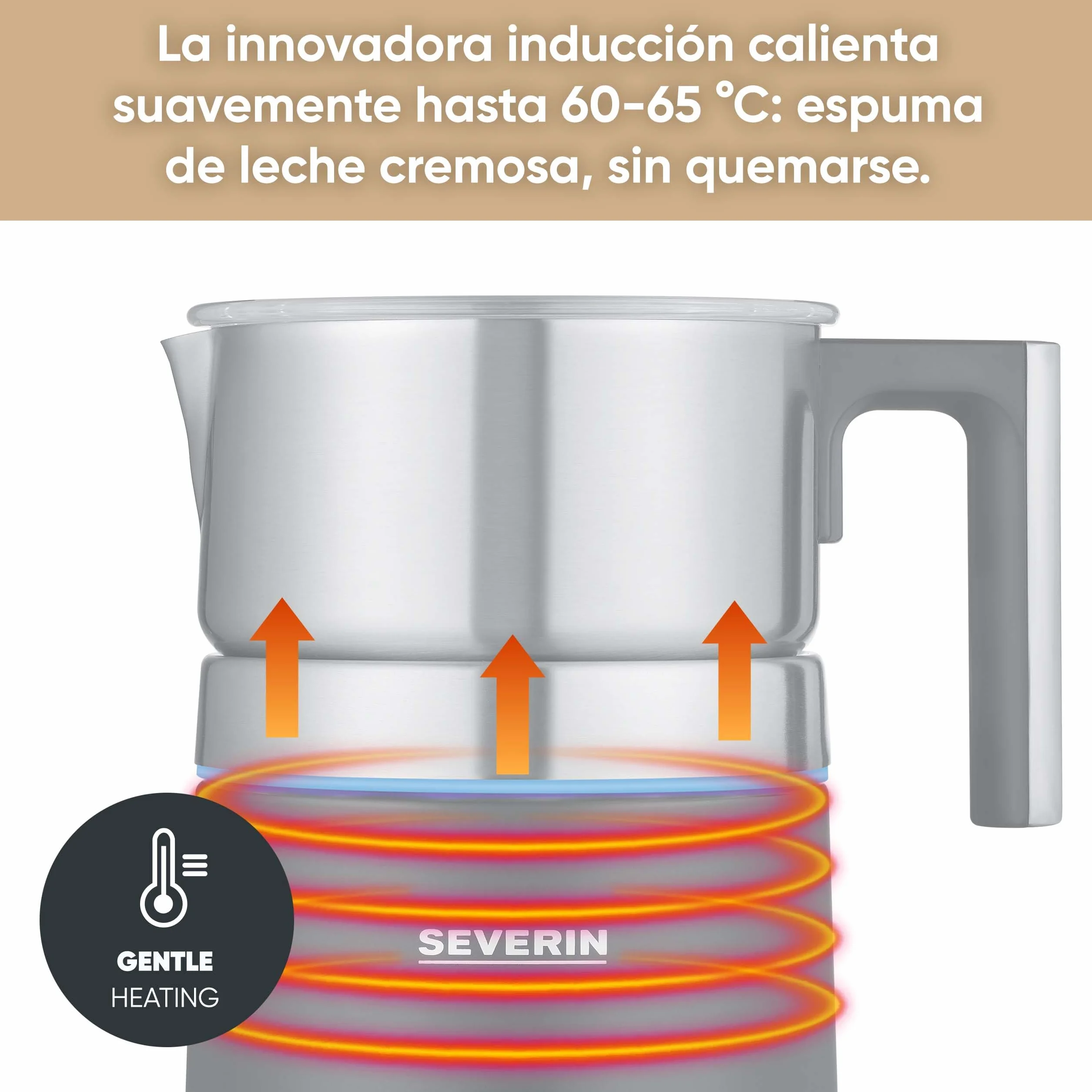 SEVERIN Espumador de leche por inducción Spuma 700 Plus, espumador eléctrico apto para el lavavajillas, bote espumador, acero inoxidable cepillado/negro mate, SM 3587