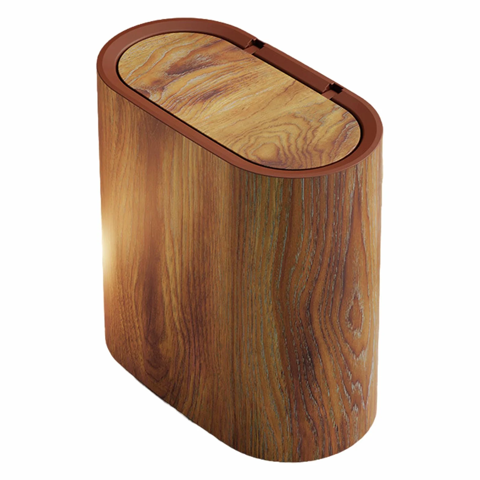 Papelera de Para madera para baño con tapa para espacios pequeños. Elegante papelera pequeña de mármol con tapa para baño. Papeleras ABS, Marrón, 29.5 x 16 x 29 cm
