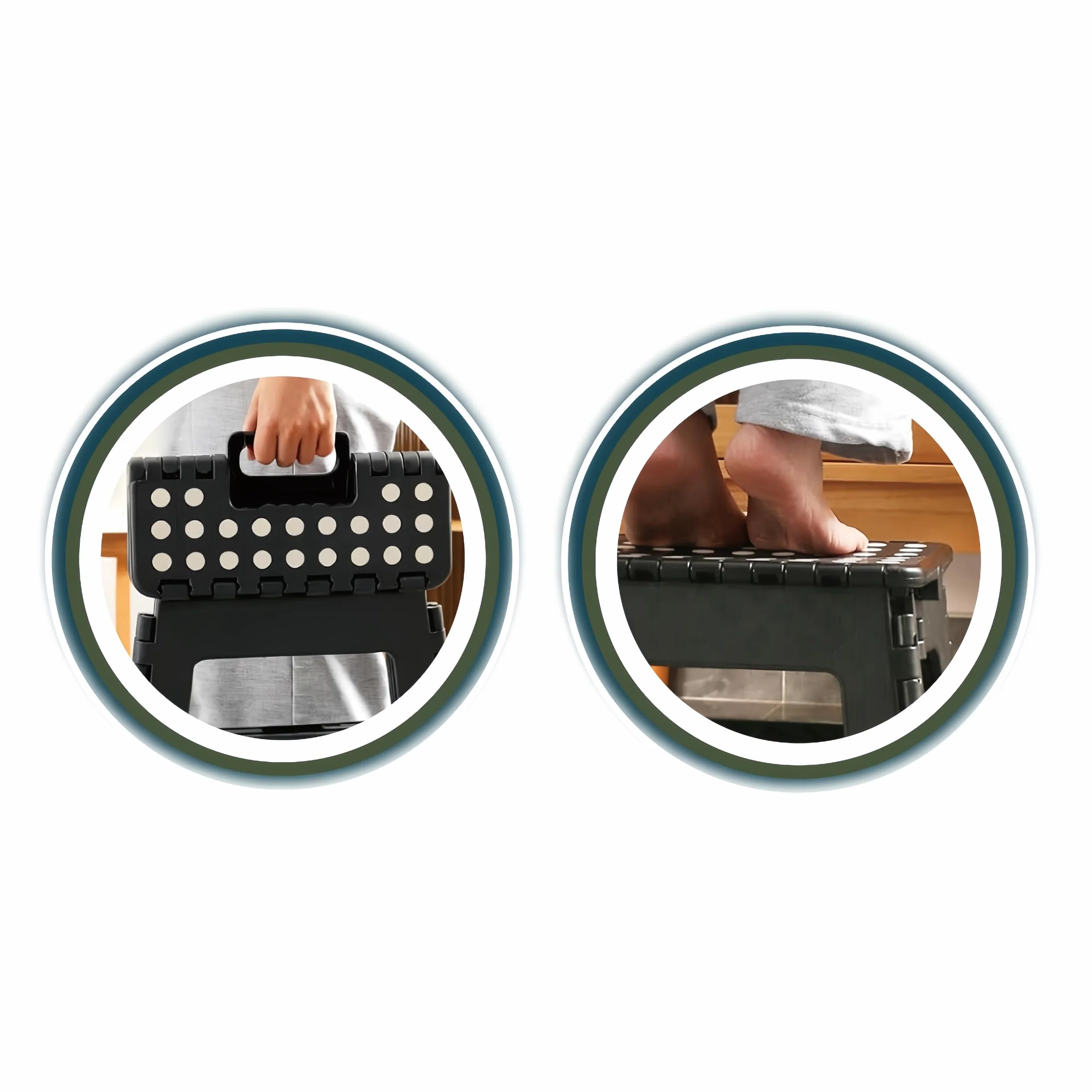 Taburete Plegable Antideslizante, Plástico Resistente hasta 100 kg, Compacto y Portátil con Asa, para Adultos y Niños, Ideal para Cocina, Baño y Hogar – (Blanco)