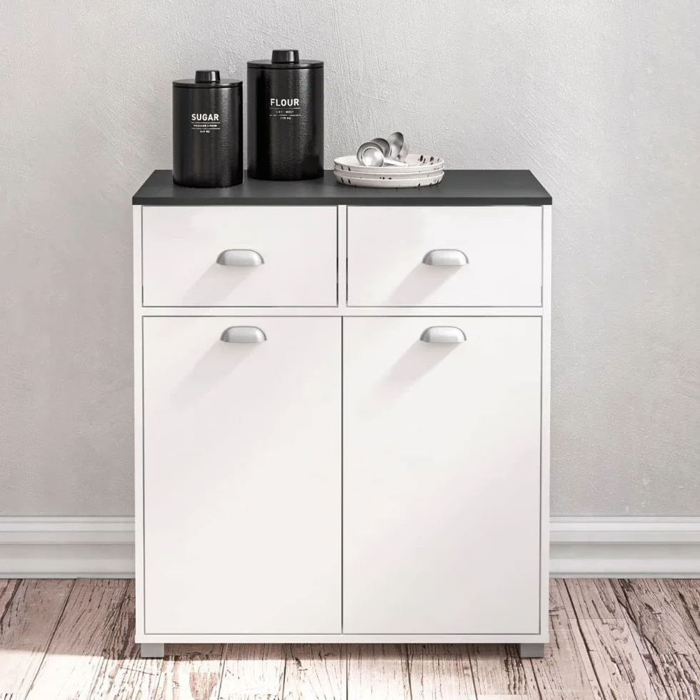 Mobelcenter, Mueble Auxiliar de Cocina Bajo 2 Puertas 2 Cajones, Alacena de Cocina, Blanco y Gris Grafito, Medidas: Ancho: 80 cm x Fondo: 40 cm x Alto: 90 cm (1395)