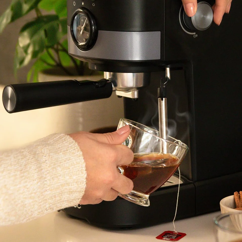 Cecotec Cafetera Express Power Espresso 20 Pecan Pro 1100W 20bars ForceAroma Vaporizador Orientable Brazo Doble Negro