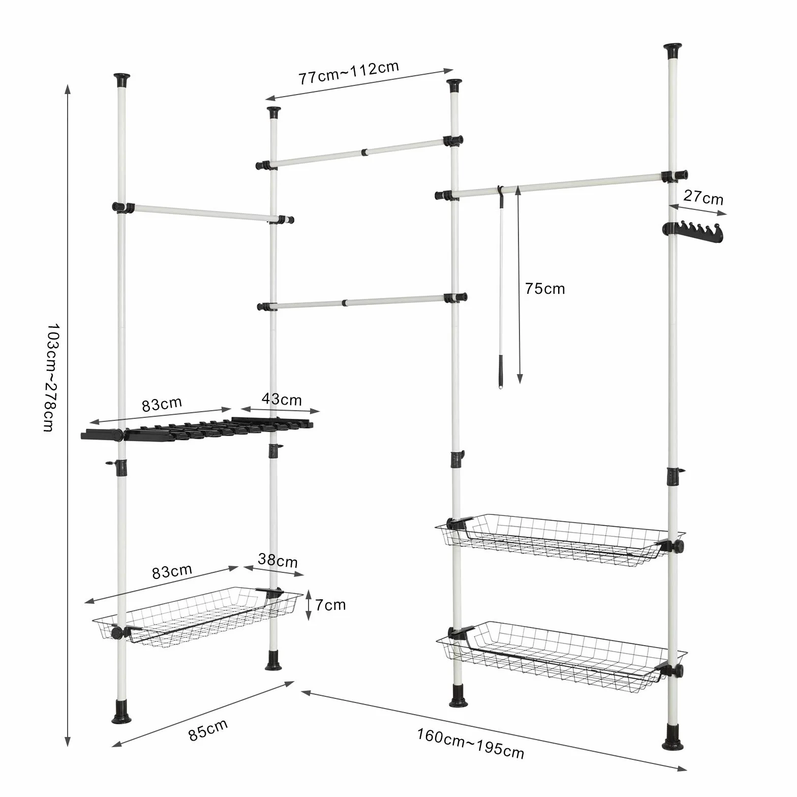 SoBuy FRG38 Perchero telescópico extensible metal y plástico