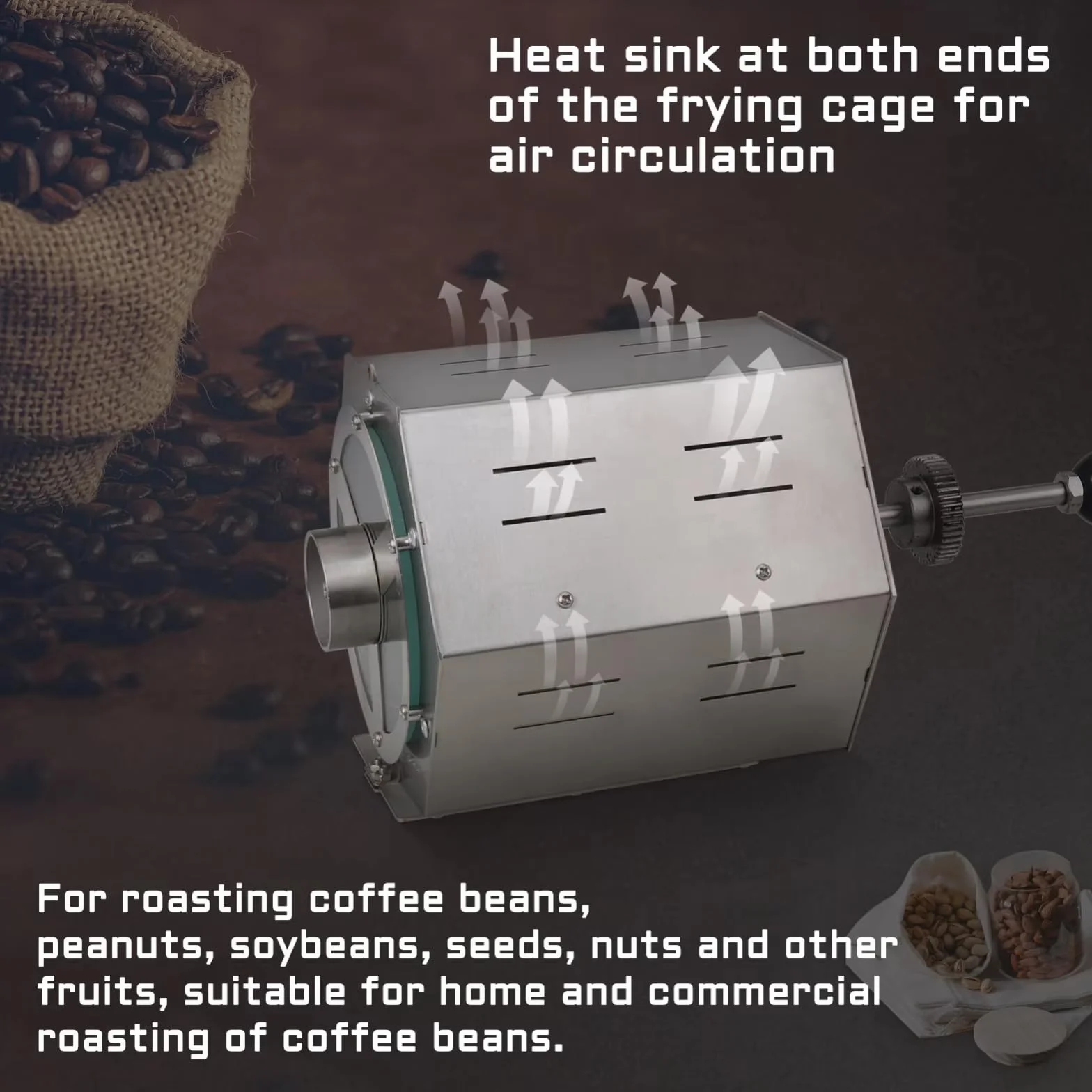 Tostador de granos de café 5L, máquina para tostar tipo tambor, acero inoxidable, gas combustible