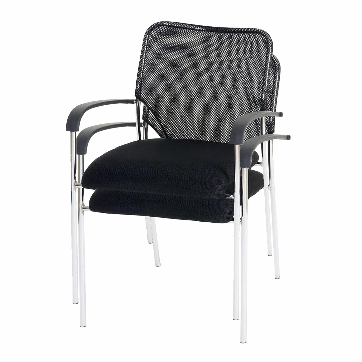 Juego de 2 sillas de visitante para conferencias, apilable de tela, textil, color negro 04_0000279