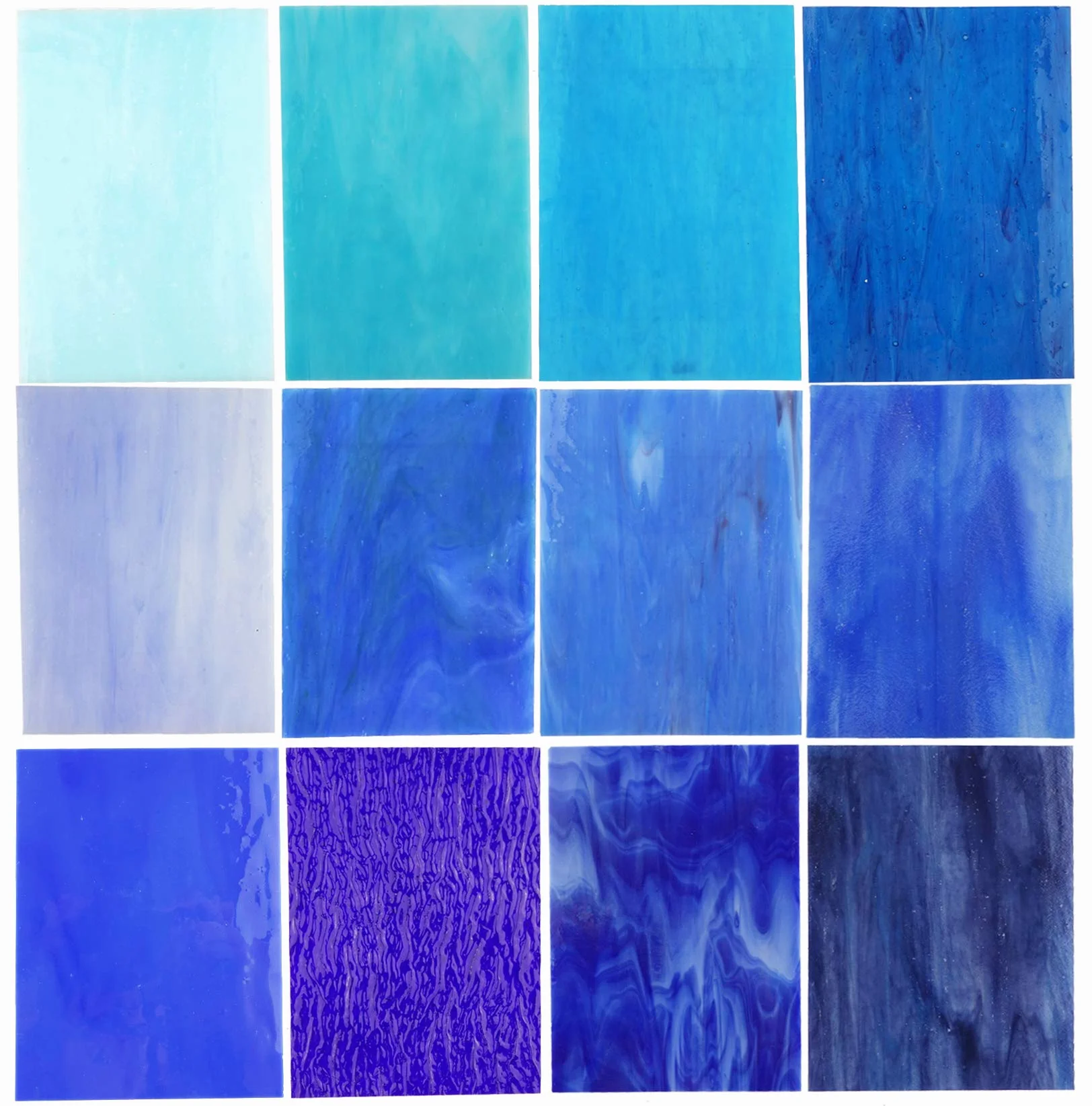 Lanyani Paquete de 10 Hojas de Vidrieras Azules Variadas 4x6 Pulgadas Vidrio Tiffany Texturas Mixtas