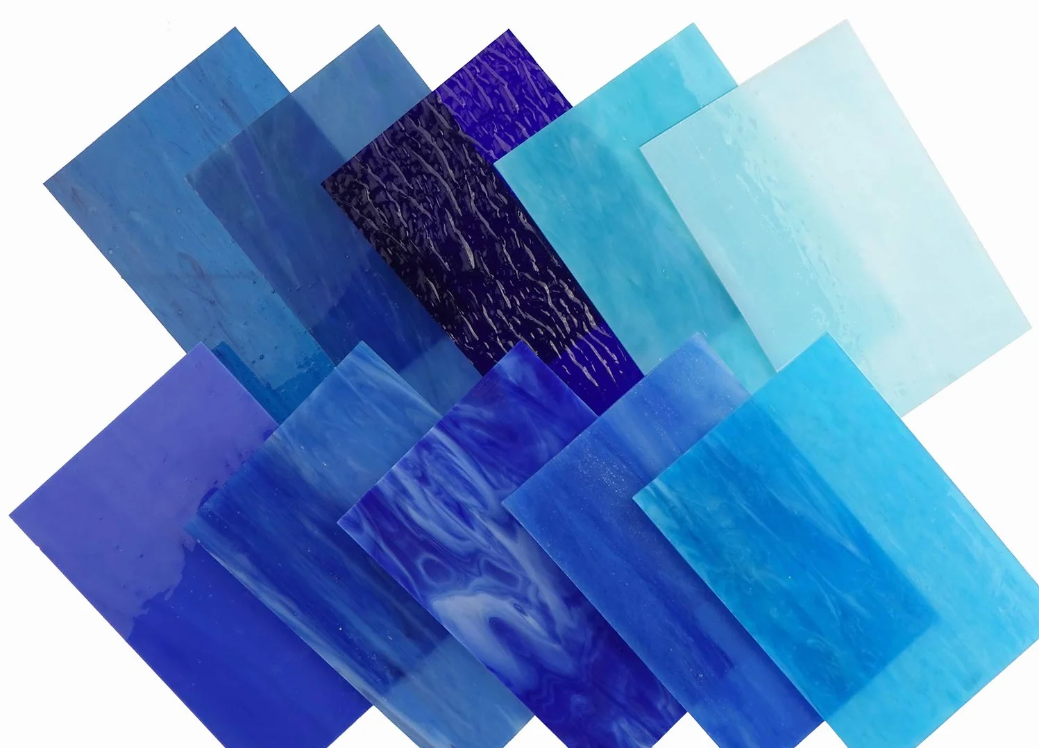 Lanyani Paquete de 10 Hojas de Vidrieras Azules Variadas 4x6 Pulgadas Vidrio Tiffany Texturas Mixtas