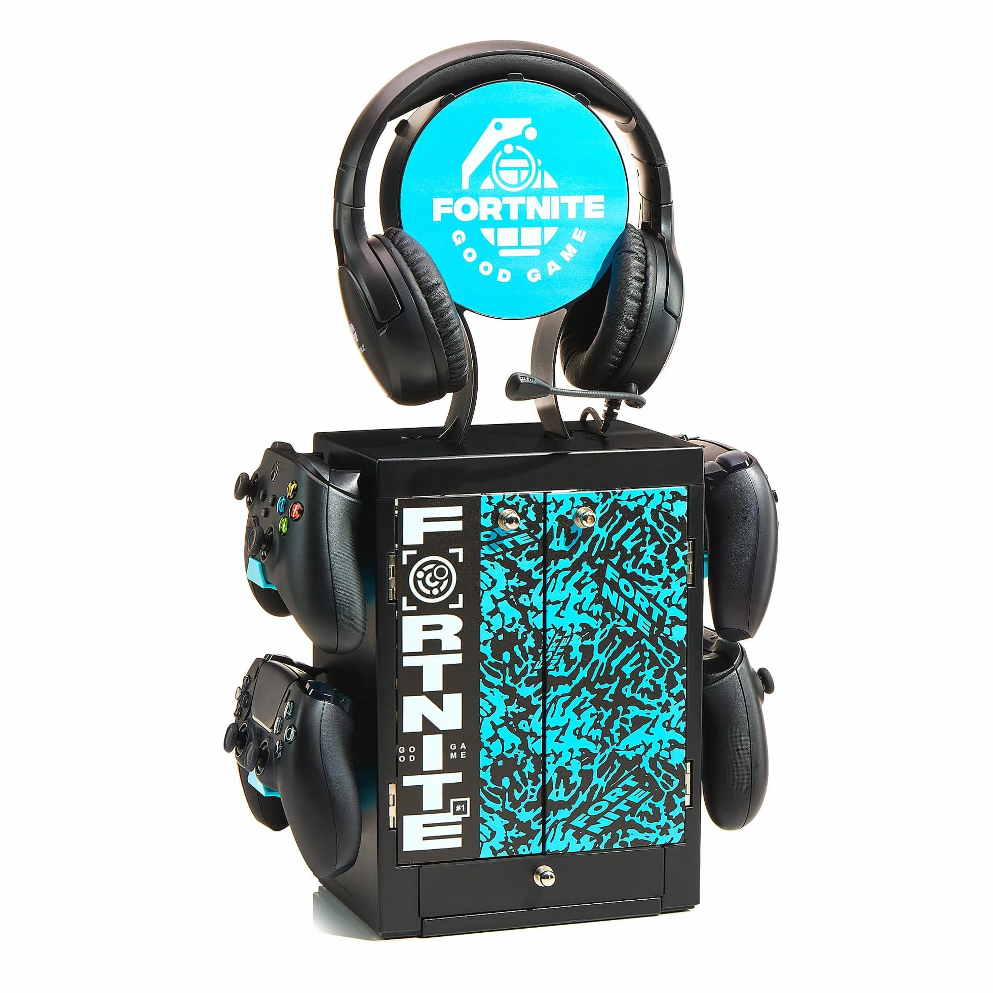 Numskull Armario Soporte Almacenamiento Oficial Fortnite Good Game Gaming 10 Juegos DVD 4 Controladores Auriculares Organizador Compacto