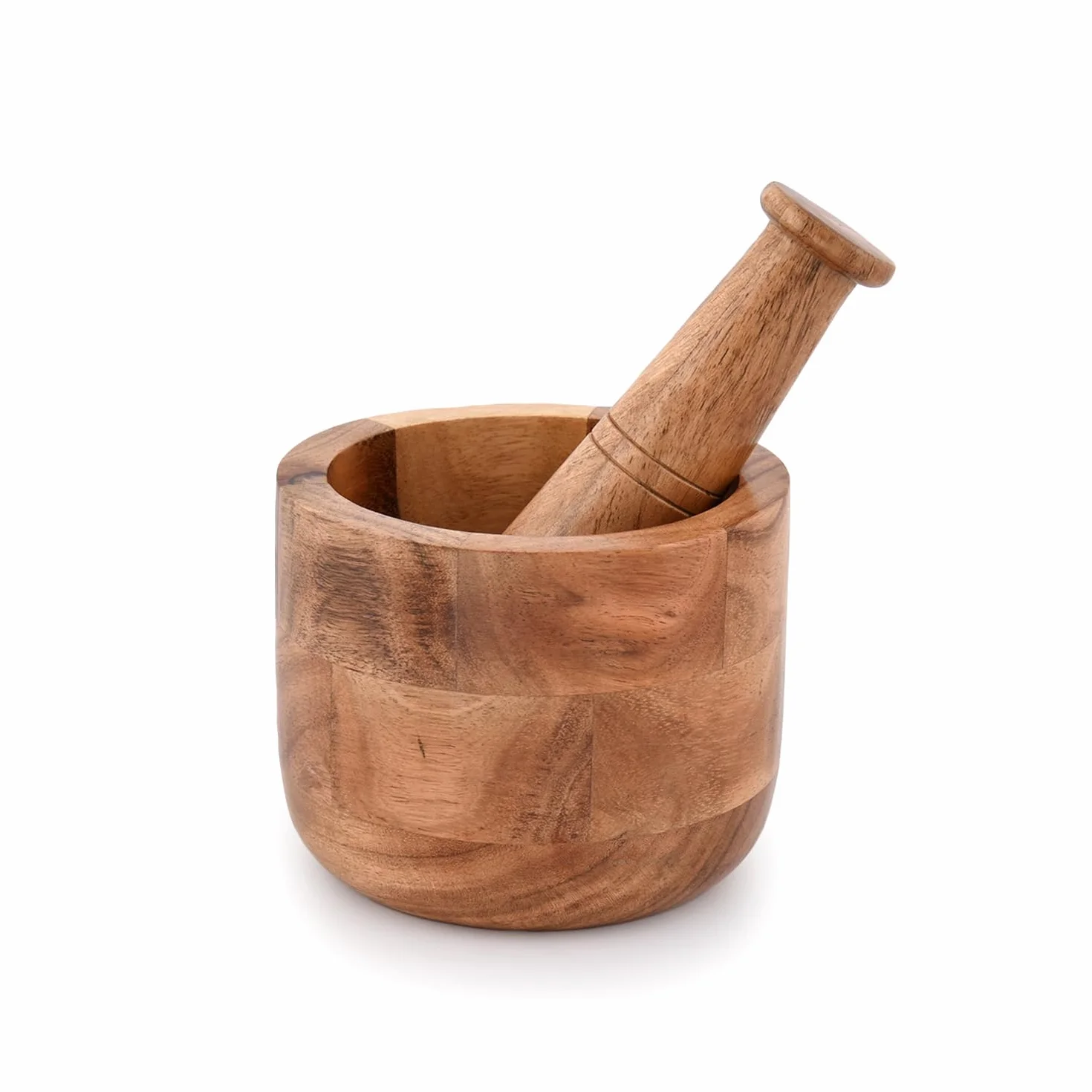 Samhita Mortero de madera de acacia hecho a mano, perfecto para moler hierbas, ajo, especias de nuez y uso esencial de cocina