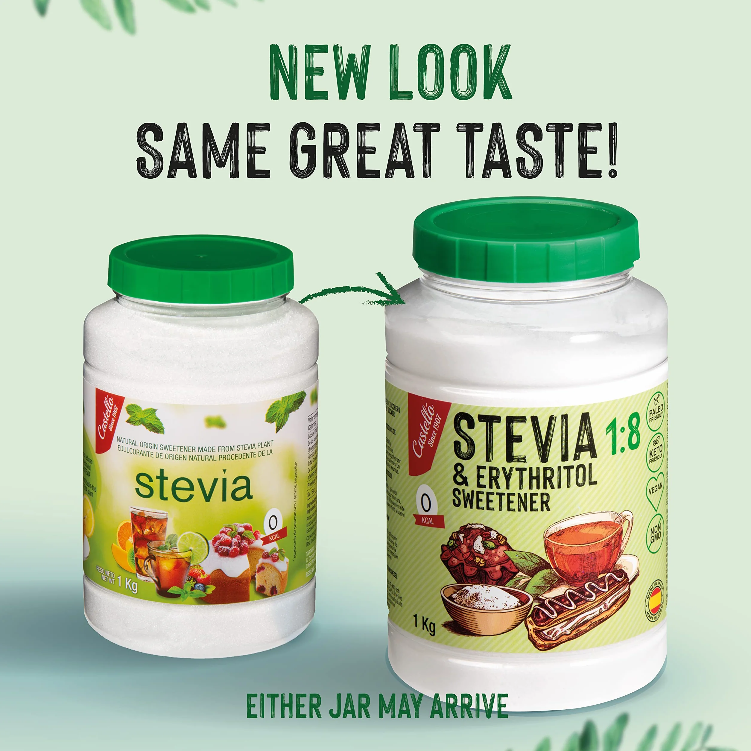 Castillo Stevia Eritritol 1:8 1 kg Sustituto del Azúcar 100% Natural 0 Calorías 0 Índice Glucémico Keto Paleo