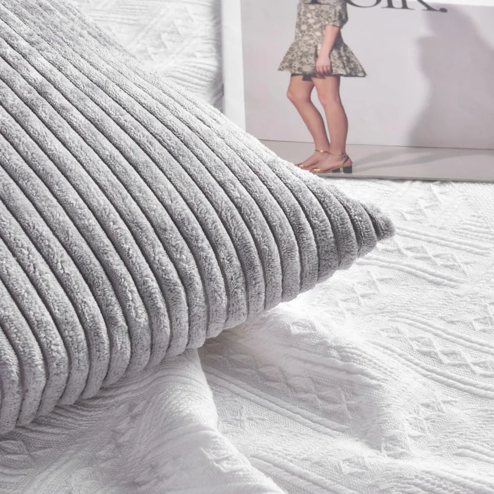 Fundas Cojines 45x45cm 2Pz Gris Claro Pana Suave Decorativas Modernas para Sofá