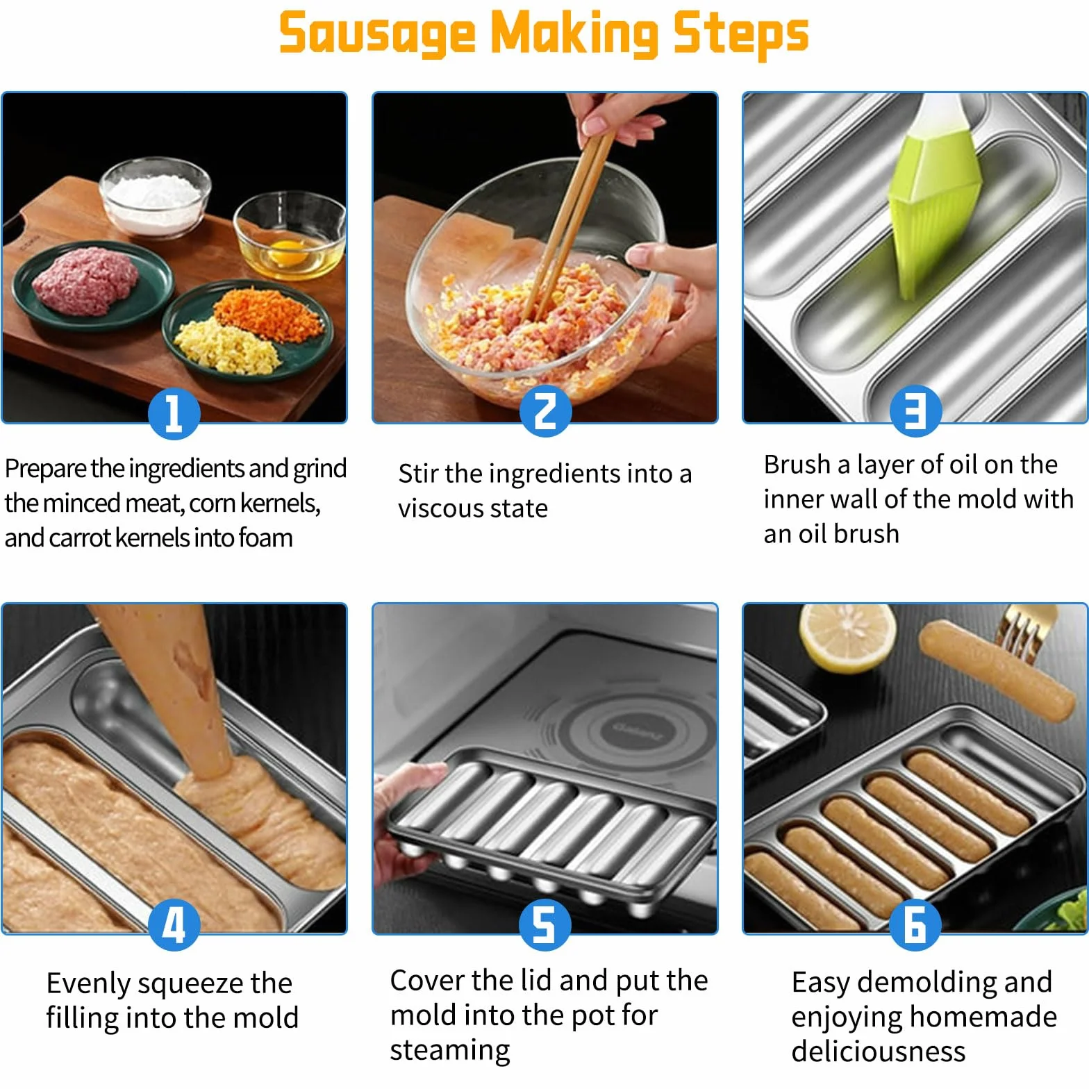 Molde Salchichas Acero Inoxidable con Tapa, Molde Perros Calientes DIY, Molde Hacer Salchichas Carne Casera Antiadherente, Moldeador para Hornear, Cocinar, Cocina Casera, Barbacoa, Salchichas Veganas