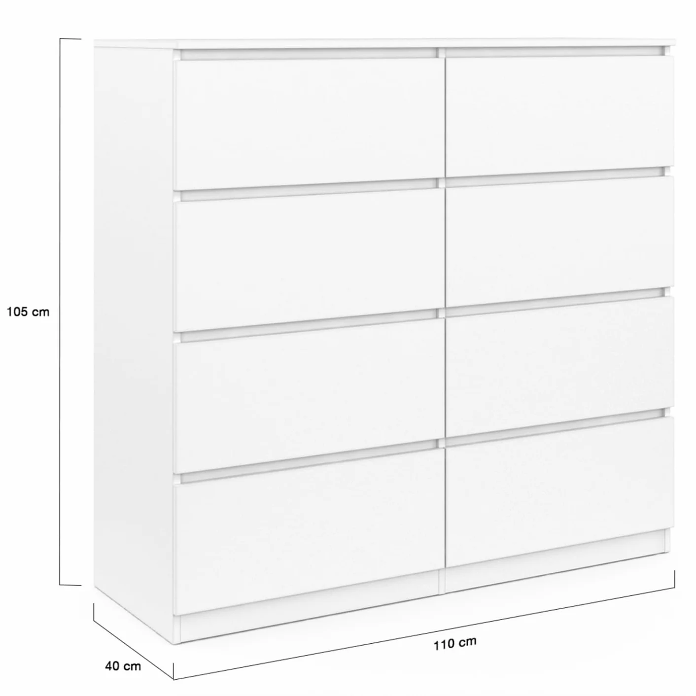 IDMarket TOMI - Cajonera 8 cajones 110 cm, madera blanca