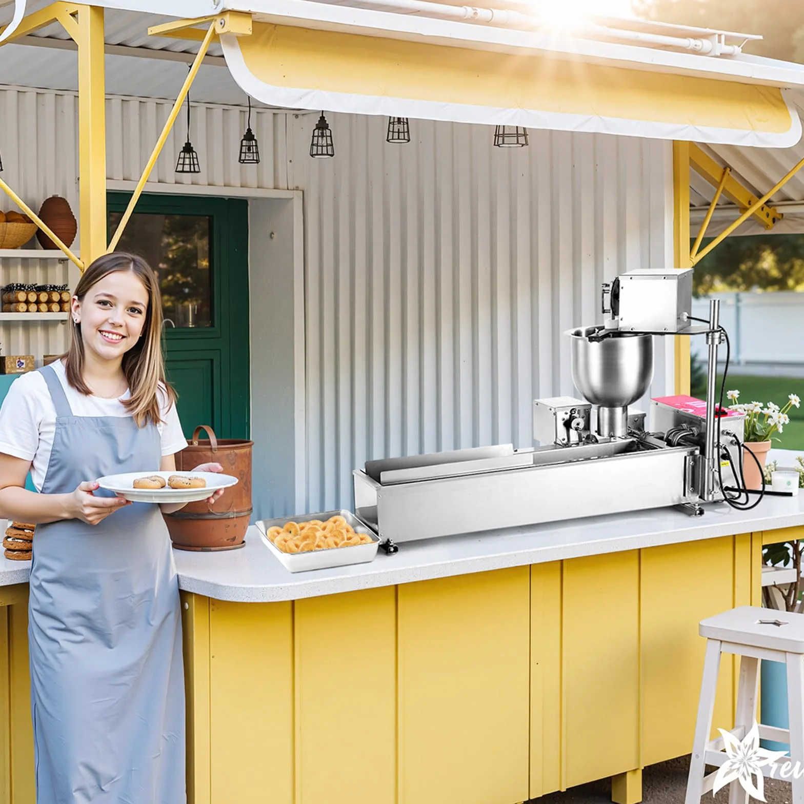 VEVOR Máquina Automática para Hacer Donas, Equipo para Hacer Donas de Una Sola Fila, Alta Potencia de 90 Piezas/Hora, Acero Inoxidable, con Moldes de 3 Tamaños y Conteo Automático, 14,5 L, Plata