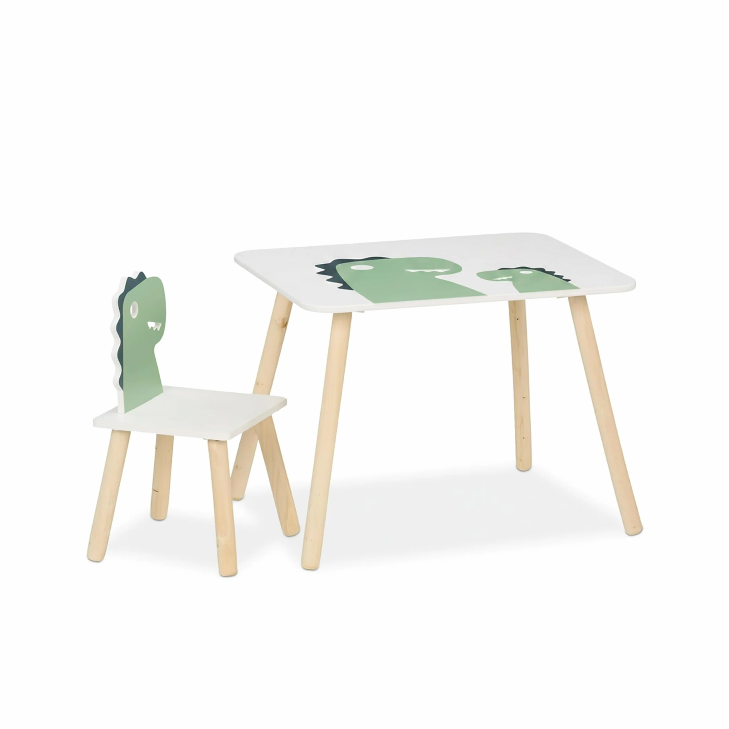 Relaxdays Dinosaurio Mesa y Silla Infantil Set 2 Muebles Dormitorio Blanco/Verde