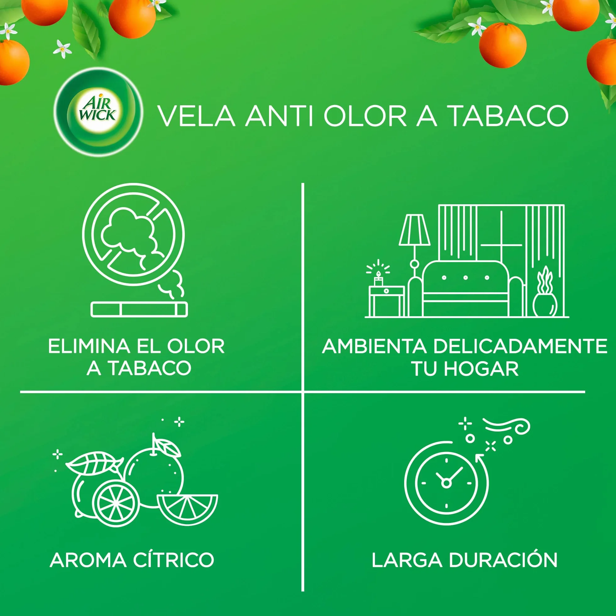 Reckitt Air Wick AntiTabaco Velas aromáticas perfumadas antiolores, ambientador esencia para casa con aroma afrutado - Megapack 12 unidades