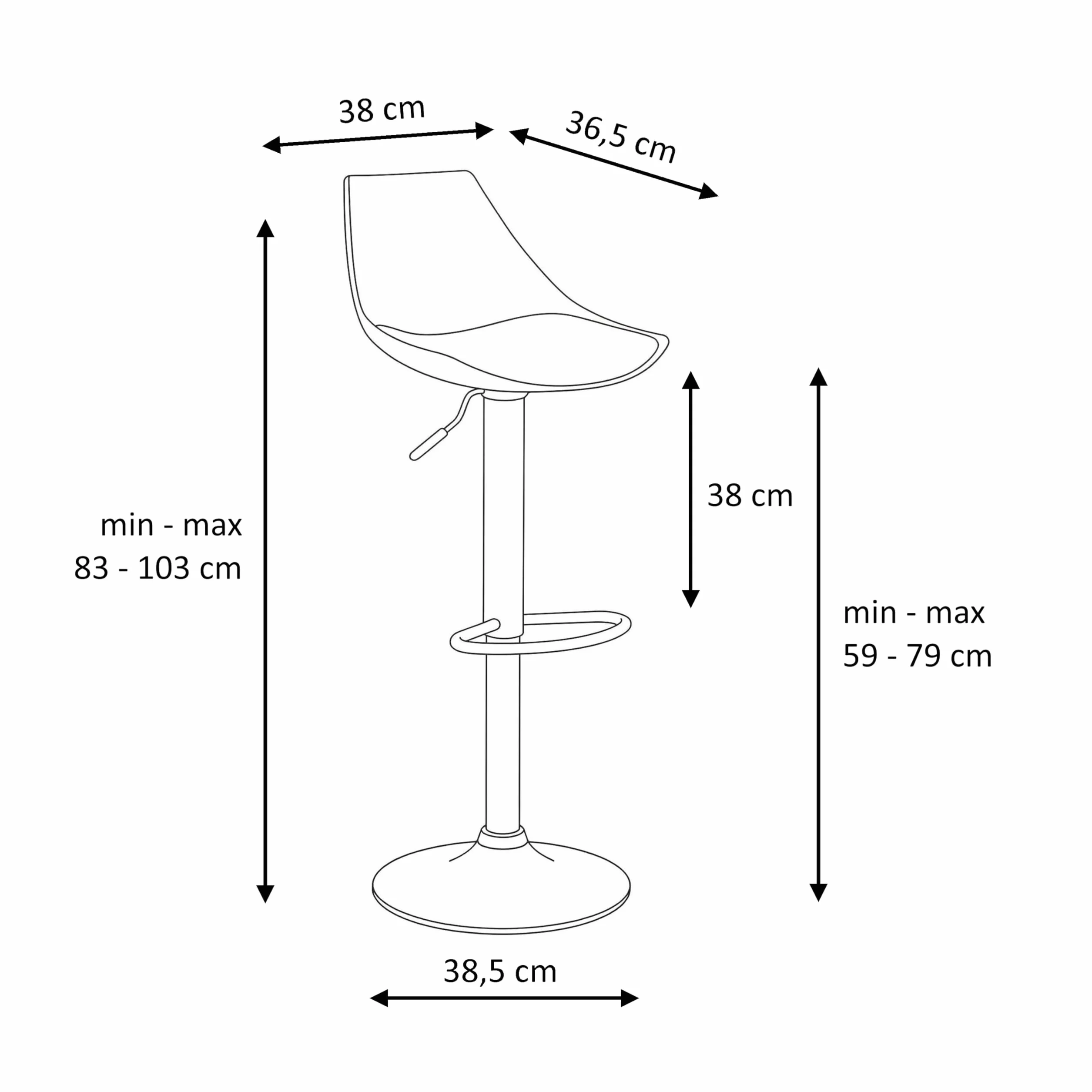 LOLAhome Taburete Alto Cocina Giratorio 360° Regulable Altura 83-104 cm Respaldo Metal Reposapiés Blanco