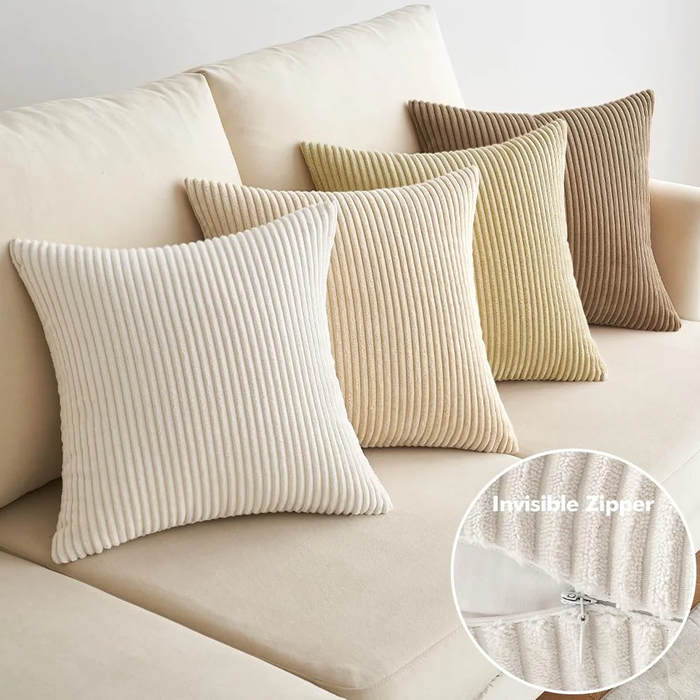 EMEMA Funda Cojines 4 Piezas 45x45 cm Corduroy Pana Rayas Decoración Moderna para Sofá