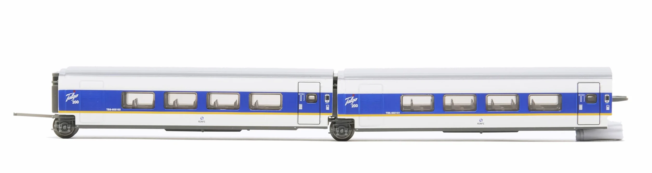 ARNOLD, RENFE, conjunto de 6 unidades del Talgo 200, librea blanca y azul con franja amarilla, periodo V