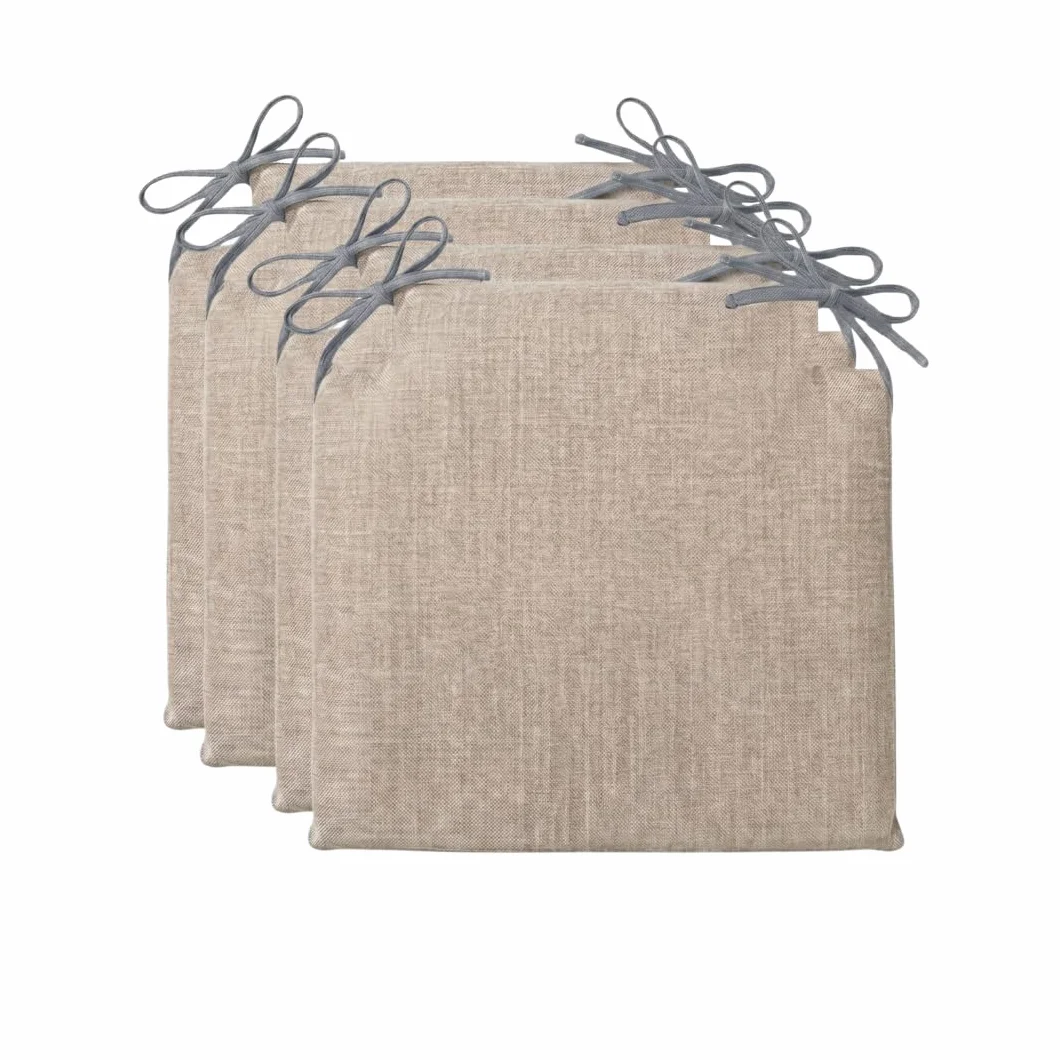 PIND Pack 4 Cojín Cuadrado para Silla 40x40 cm de Espuma de Alta Densidad, Asiento en Tela de Lino con Cintas, Relleno Firme Antideformación para Comedor, Cocina y Jardín. (4, Lino)