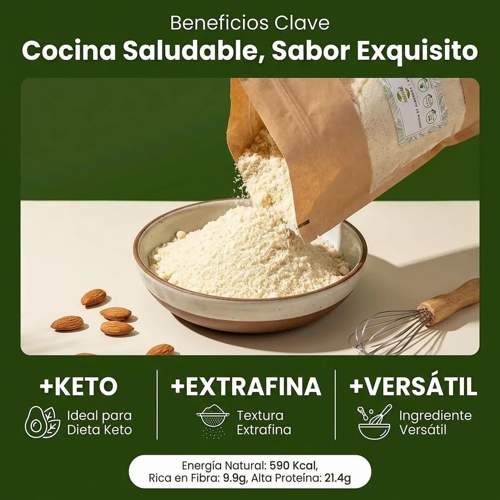 Harina de Almendra 1kg KETO Extrafina Blanqueada 100% Almendra Natural Sin Gluten Rica en Proteína y Fibra
