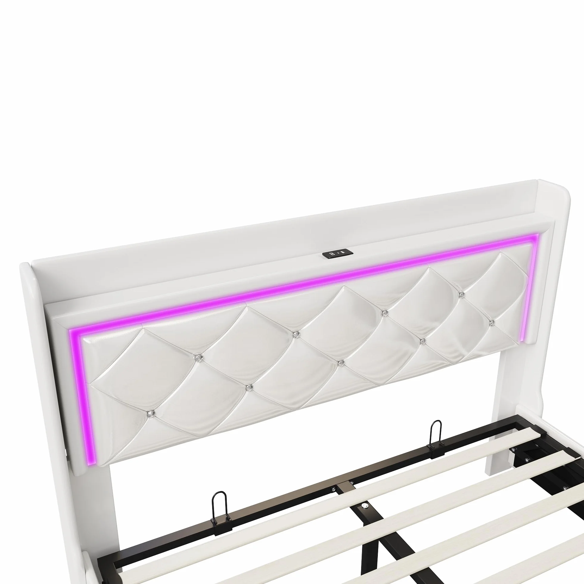 BRILVERDE Cama tapizada 140x200 cm, Cama Doble con iluminación LED, cabecero con Compartimentos de Almacenamiento y función de Carga USB, Base con somier, Cama de Dormitorio, PU, ​​Blanco