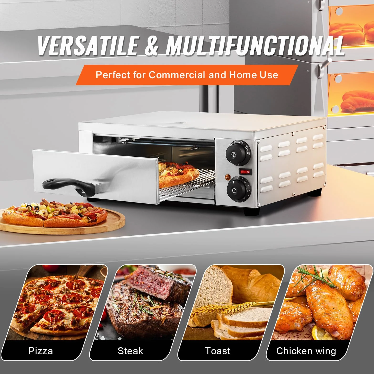 VEVOR Horno de pizza eléctrico 12 pulgadas 1500 W control temperatura temporizador