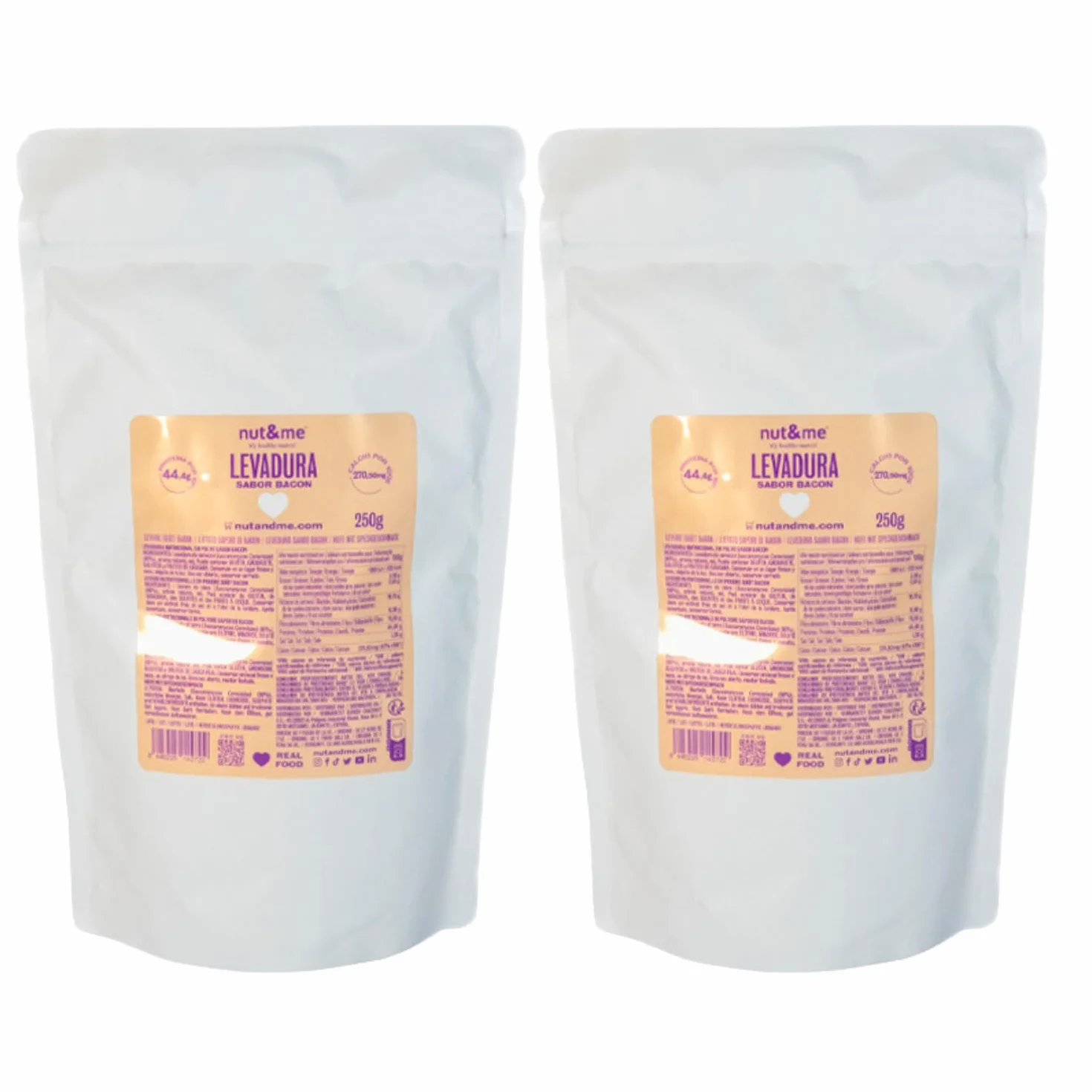 Levadura Nutricional Sabor Bacon 500 gr nut&me Pack 2 x 250 gr Alto en proteínas Vegano Low carb