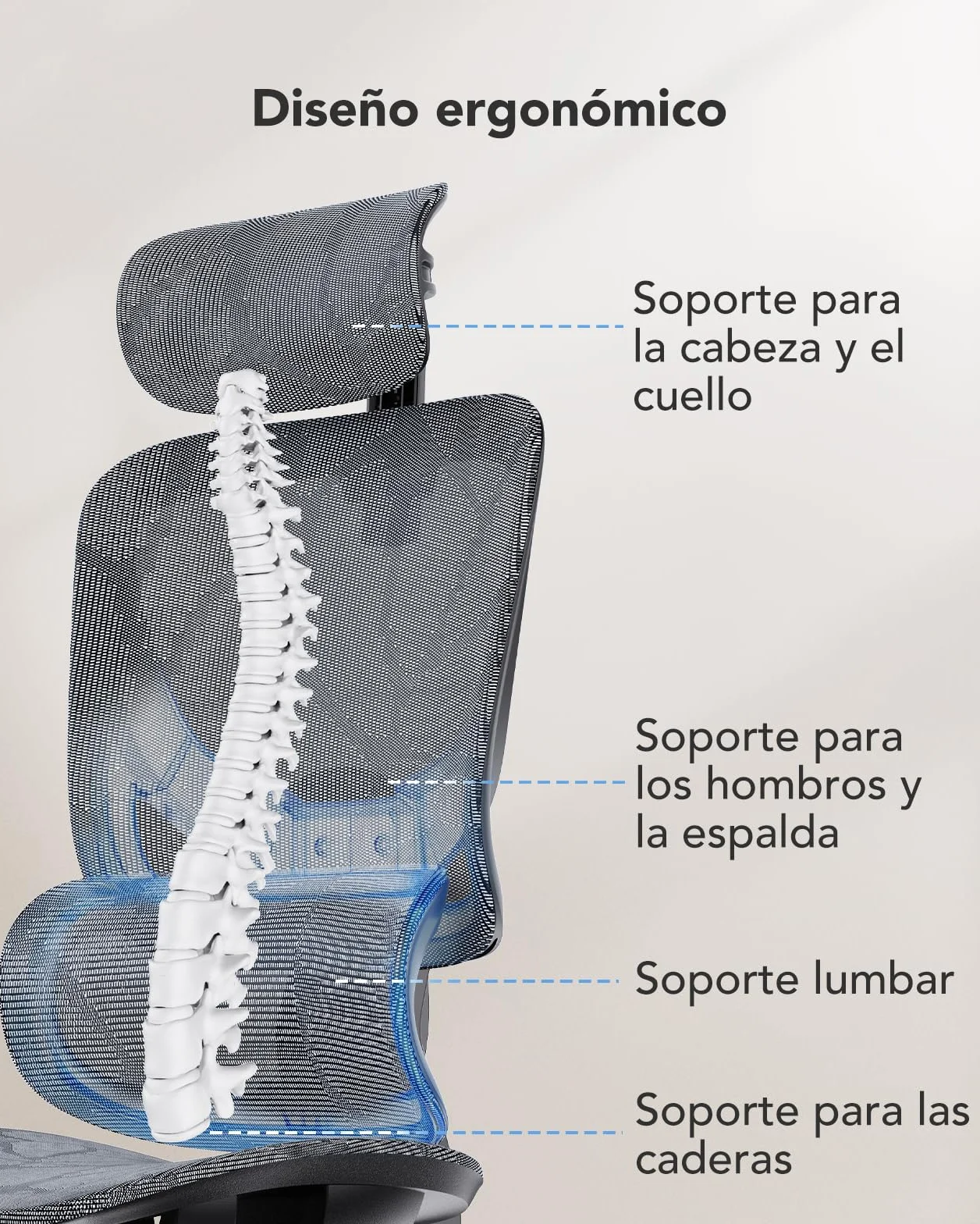 Silla de Oficina ergonómica de Malla HUANUO, Silla de Escritorio de Respaldo Alto con Soporte Lumbar Ajustable, reposabrazos, Mecanismo de balanceo, Silla ergonómica de Gaming de Malla