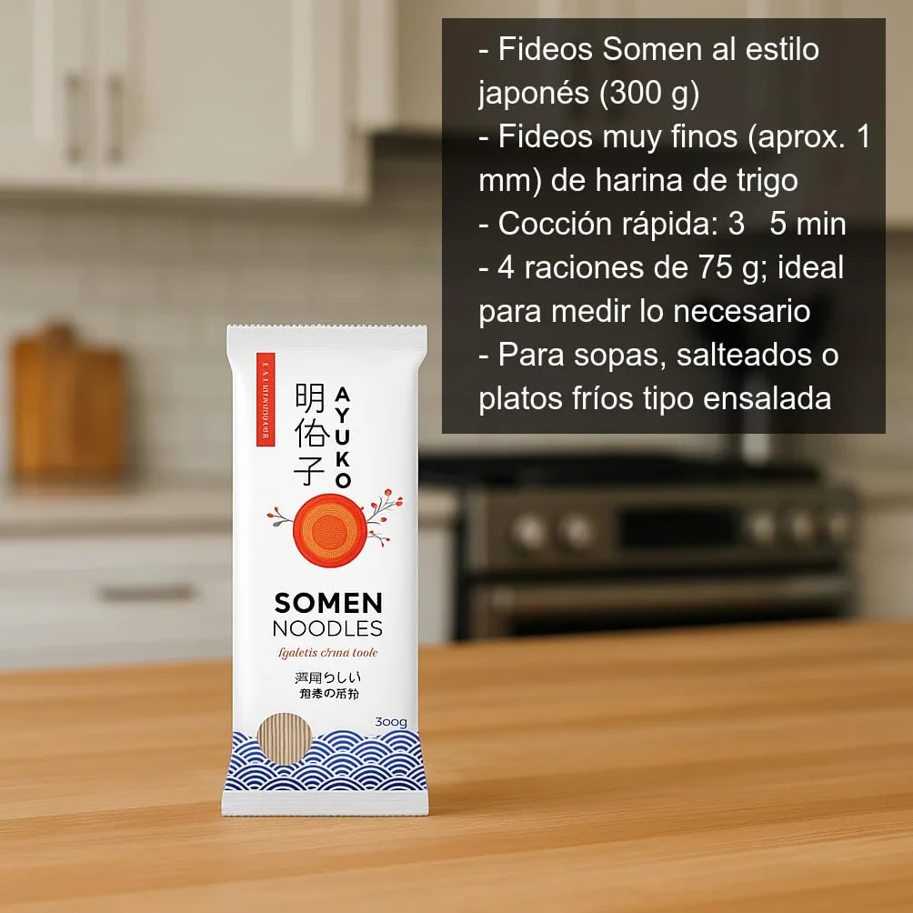 Fideos Somen Japoneses Finos 300 g Pack 3 Bolsas Noodles de Trigo Cocción Rápida