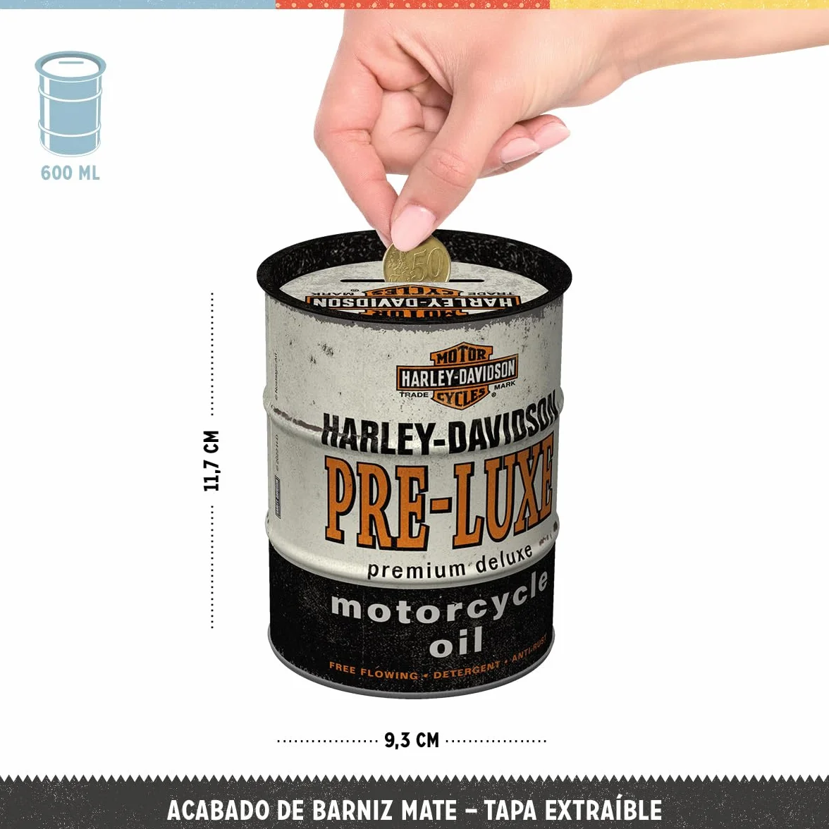 Nostalgic-Art Hucha Retro, Harley-Davidson PRE-Luxe – Idea de Regalo para Amantes as Motos, Frasco metálico de Dinero, Alcancía diseño Vintage, 600 ml