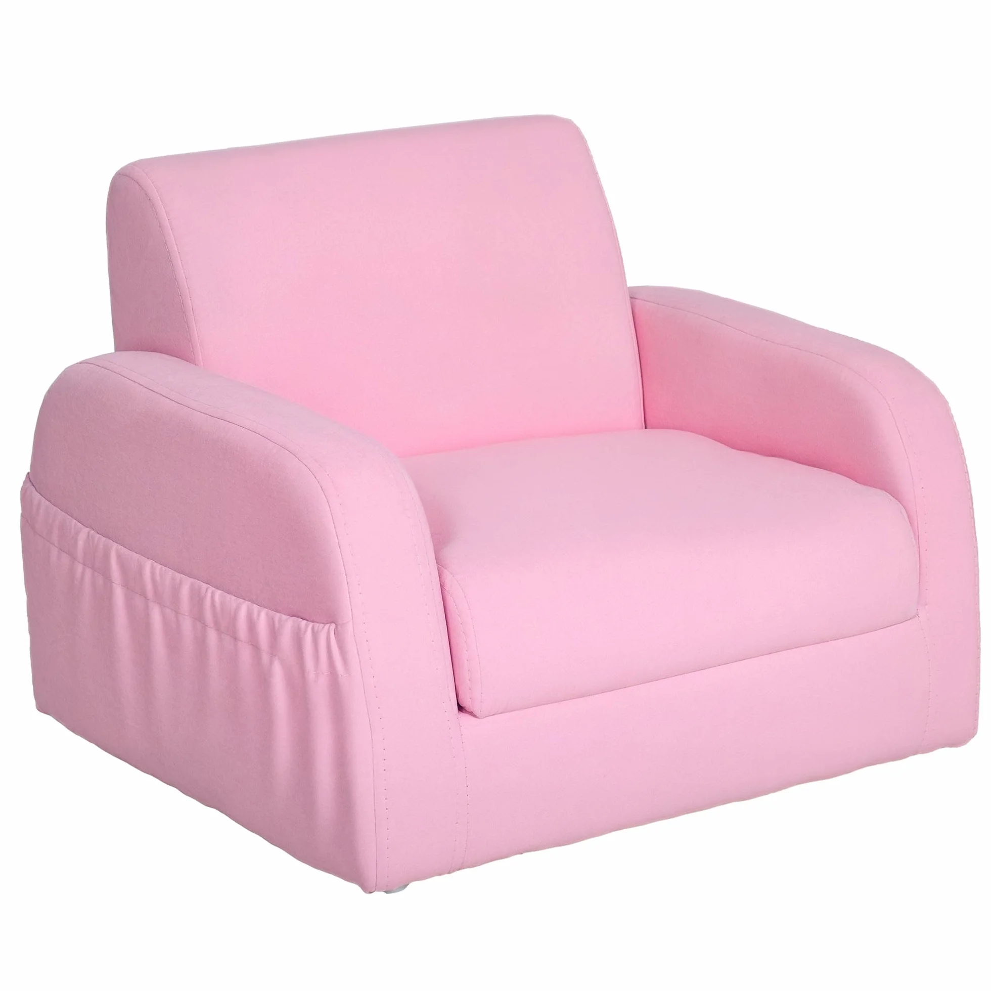 HOMCOM Sillón para Niños de 3 Años Sofá Transformable Diseño 2 en 1 Cama Infantil Plegable de 2 Posiciones con Reposabrazos Asiento Ancho Acolchado 47x45x38 cm Rosa