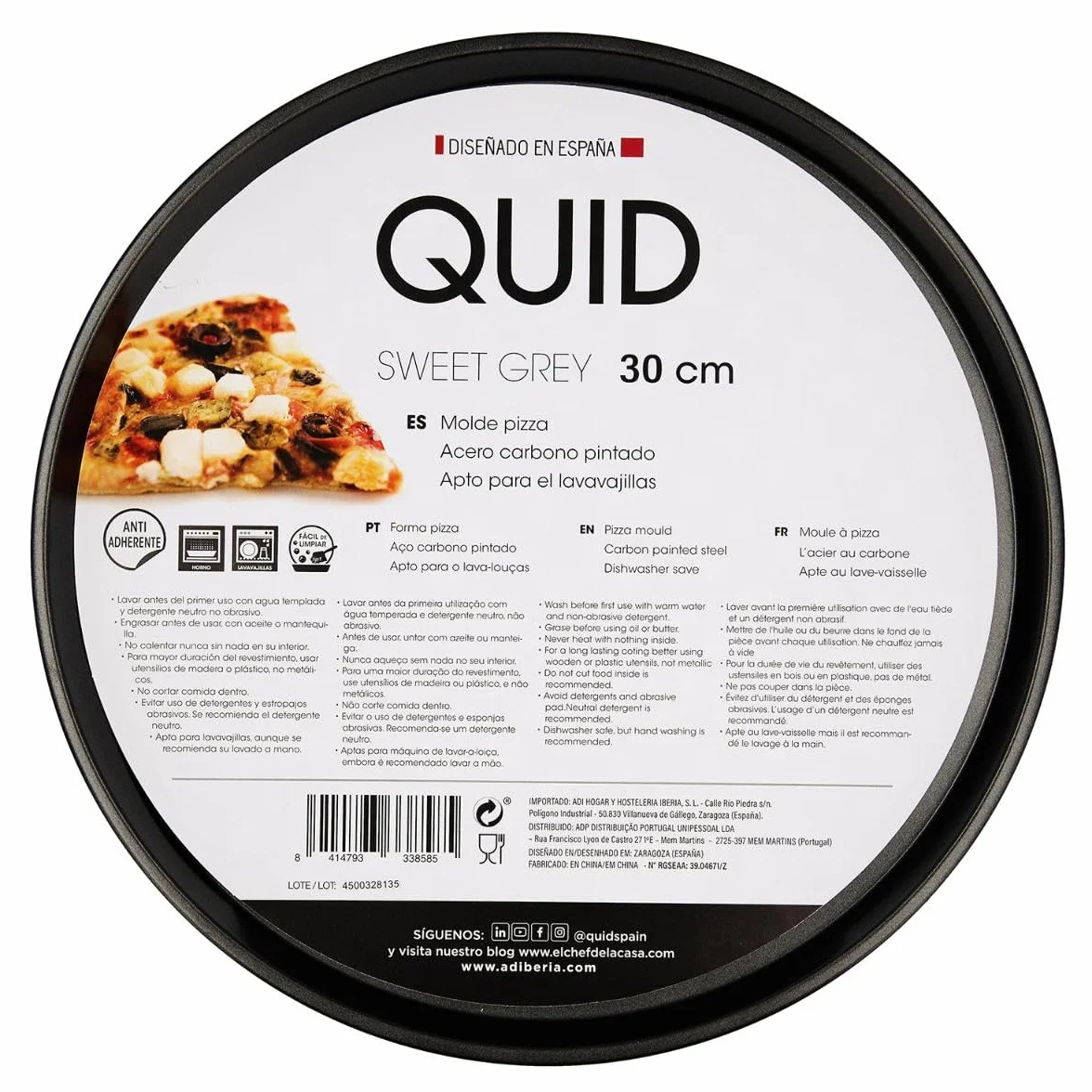 Quid Sweet Grey Bandeja Horno Pizza, 30 cm