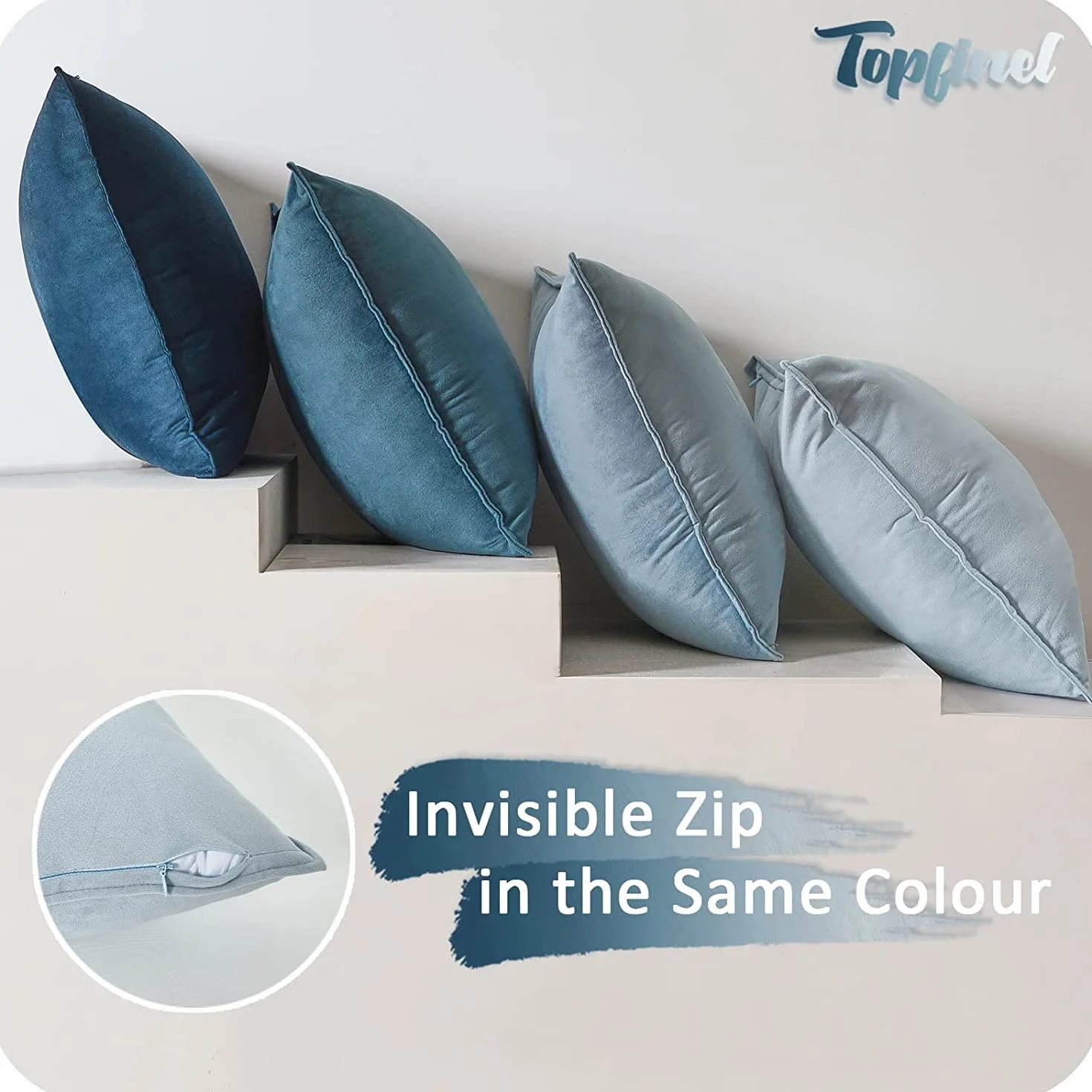 Topfinel Funda Cojin 45x45 Juego de 4 Cojines Azules para Sofa Salon Decoracion Hogar