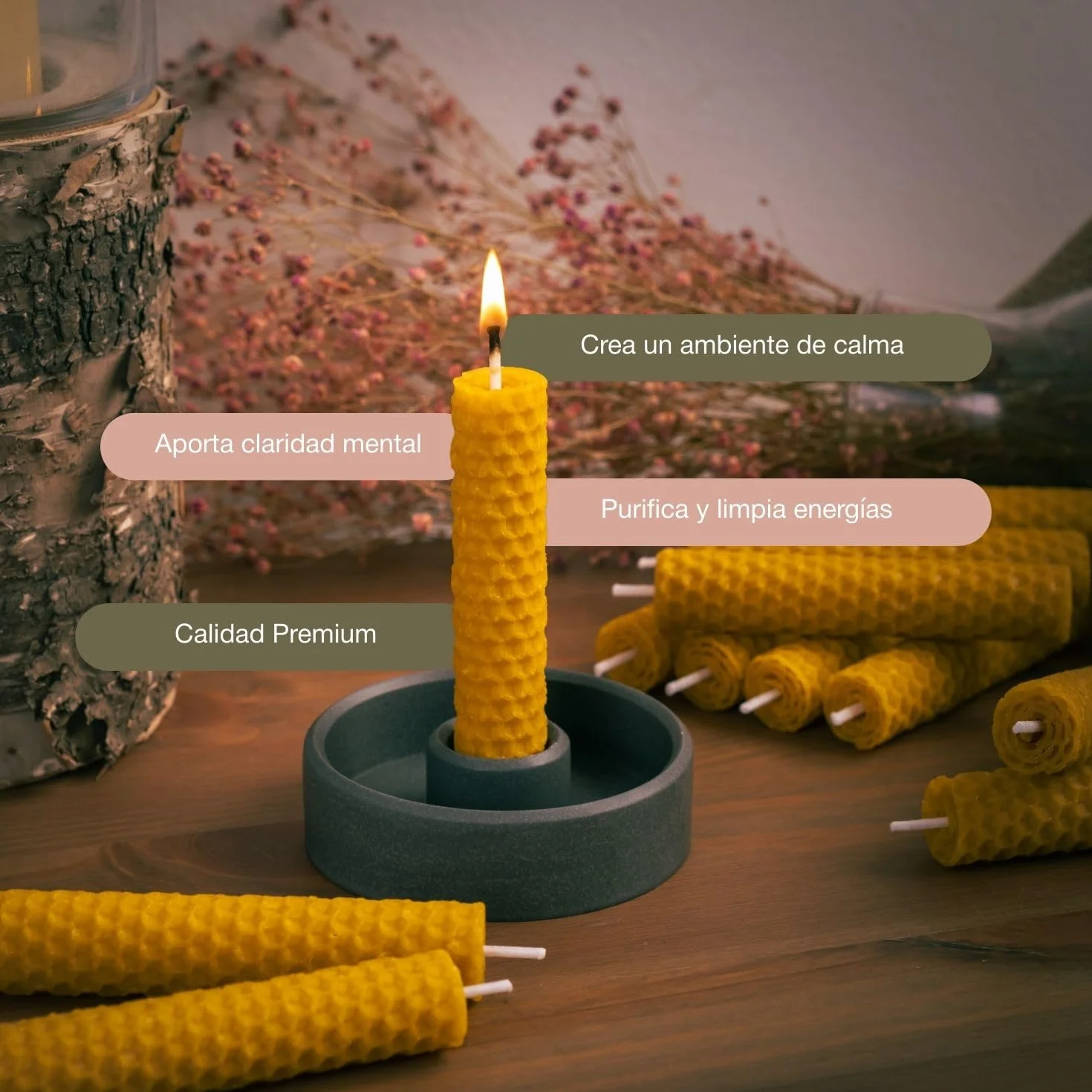 8 Velas de Miel de Abeja + REGALO 2 Palo Santo Ritual Mágico Buena Suerte 11/22 Velas Decorativas Hechas a Mano velas de miel para rituales Detalles para Regalar (8)