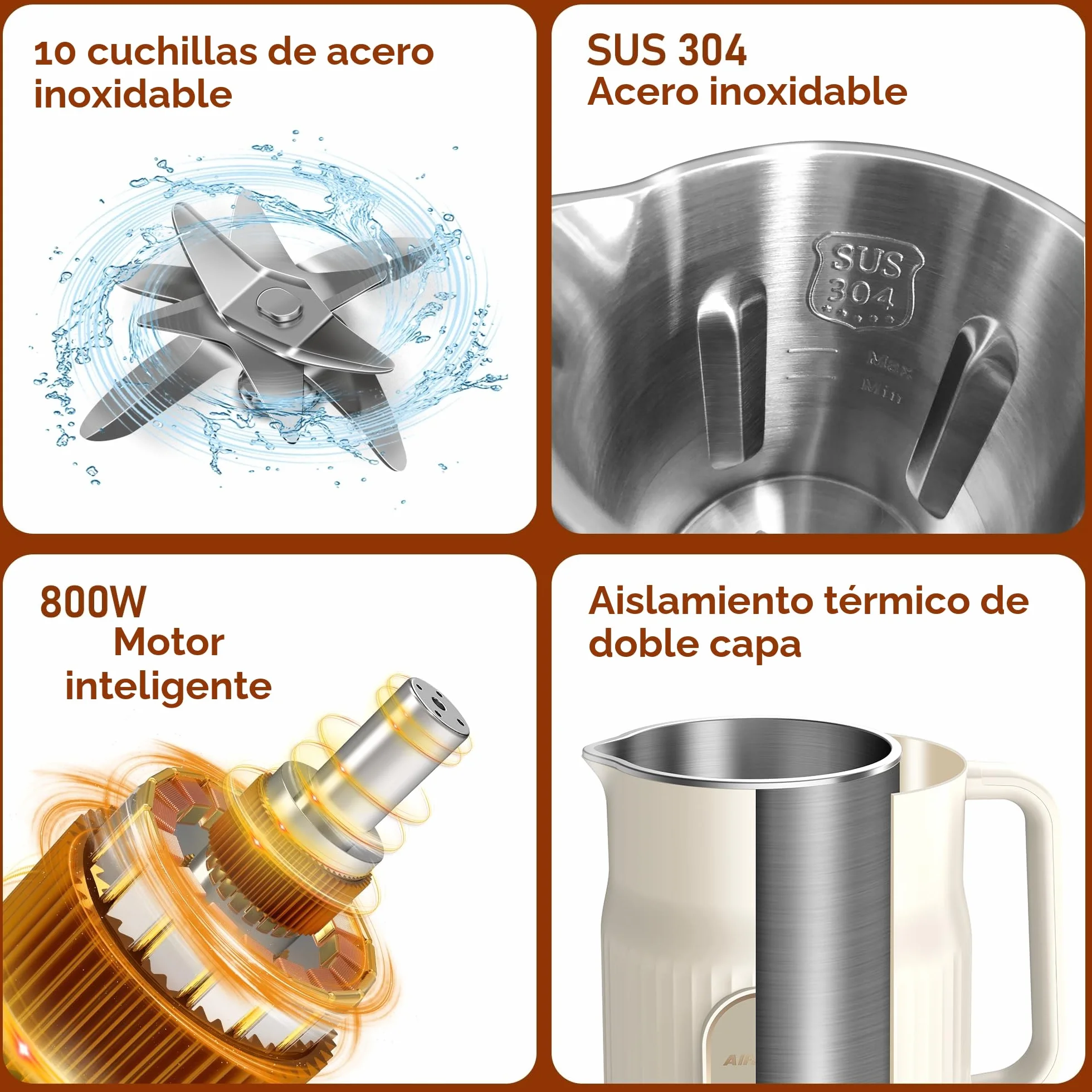 Máquina de Leche Vegetal AlfaBot N2-1L |Automática para Leche de Soja, Avena, Almendras, Yogur | 800W | Rápida y Silenciosa, Libre de BPA, Incluye Recetario