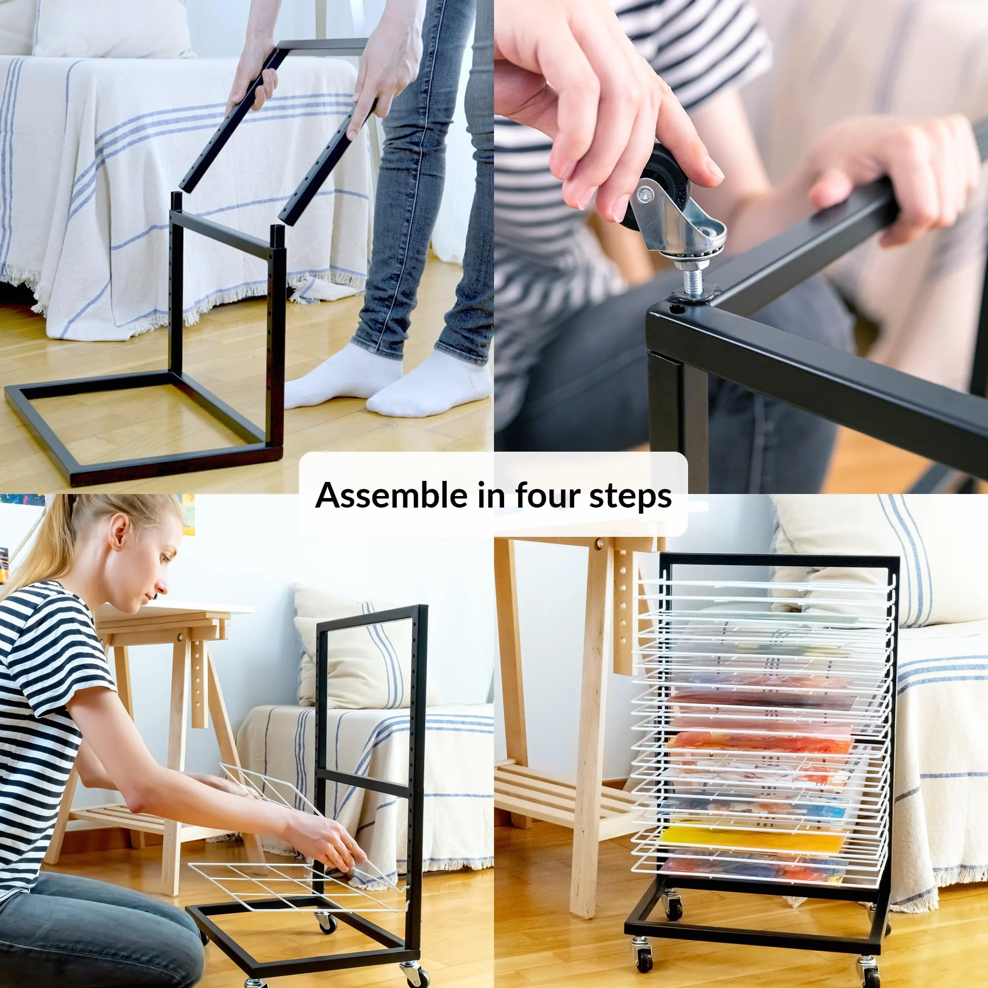 ODOXIA Estante De Secado De Arte Pequeño para Aulas | Estante de Secado de Pintura Portátil y Funcional | 19 Bandejas Extraíbles | Soporte para Lienzos | con Ruedas Art Drying Rack White (Small)