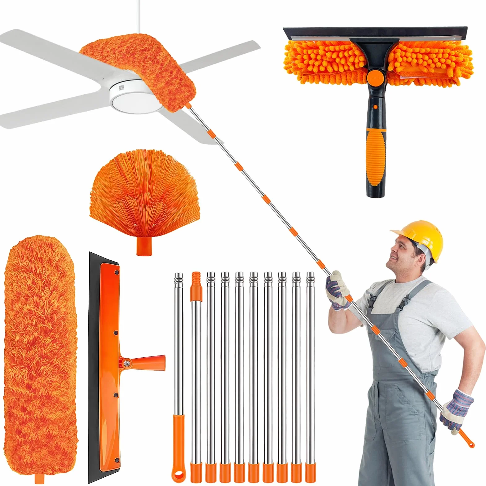 4 Piezas Plumero Atrapapolvo, Plumero Telescopico Extensible 43-430 cm, Plumero Extensible para Limpieza Ventiladores Techo Alto, Telarañas, Persianas, Ventanas