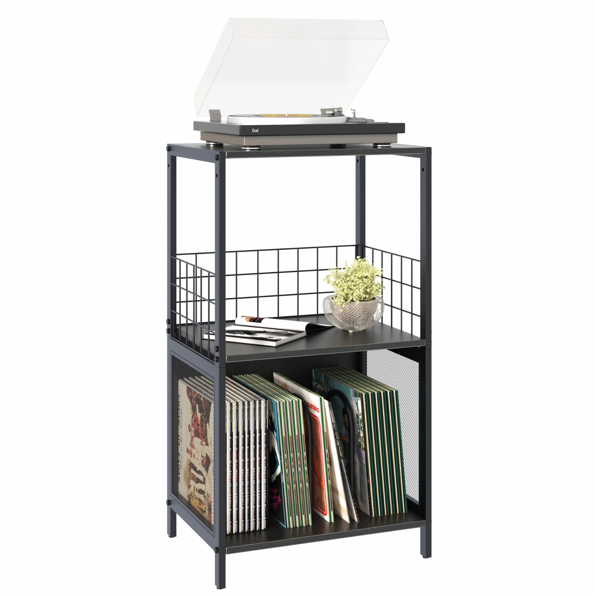 Soporte para tocadiscos de vinilo de 3 niveles, mesa auxiliar giratoria