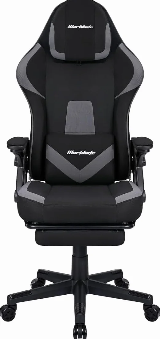 Silla Gamer Ergonómica de Tela Transpirable y Antimanchas, Reposabrazos Abatibles, con Reposapiés, Altura Regulable, Respaldo Abatible (Negro/Gris)