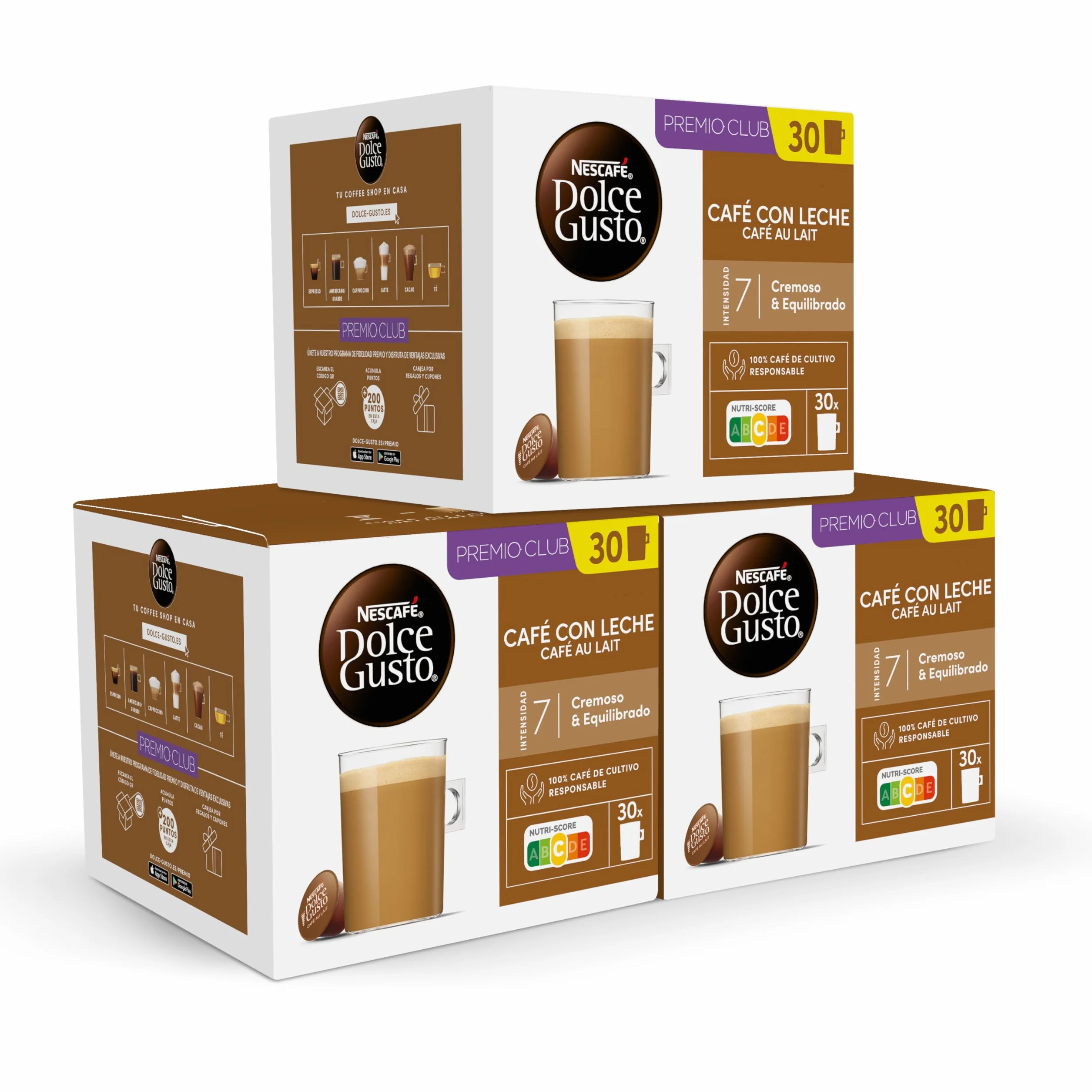 NESCAFÉ Dolce Gusto Café con Leche Cápsulas de Café, 90 Cápsulas (3 x 30), Intensidad 7
