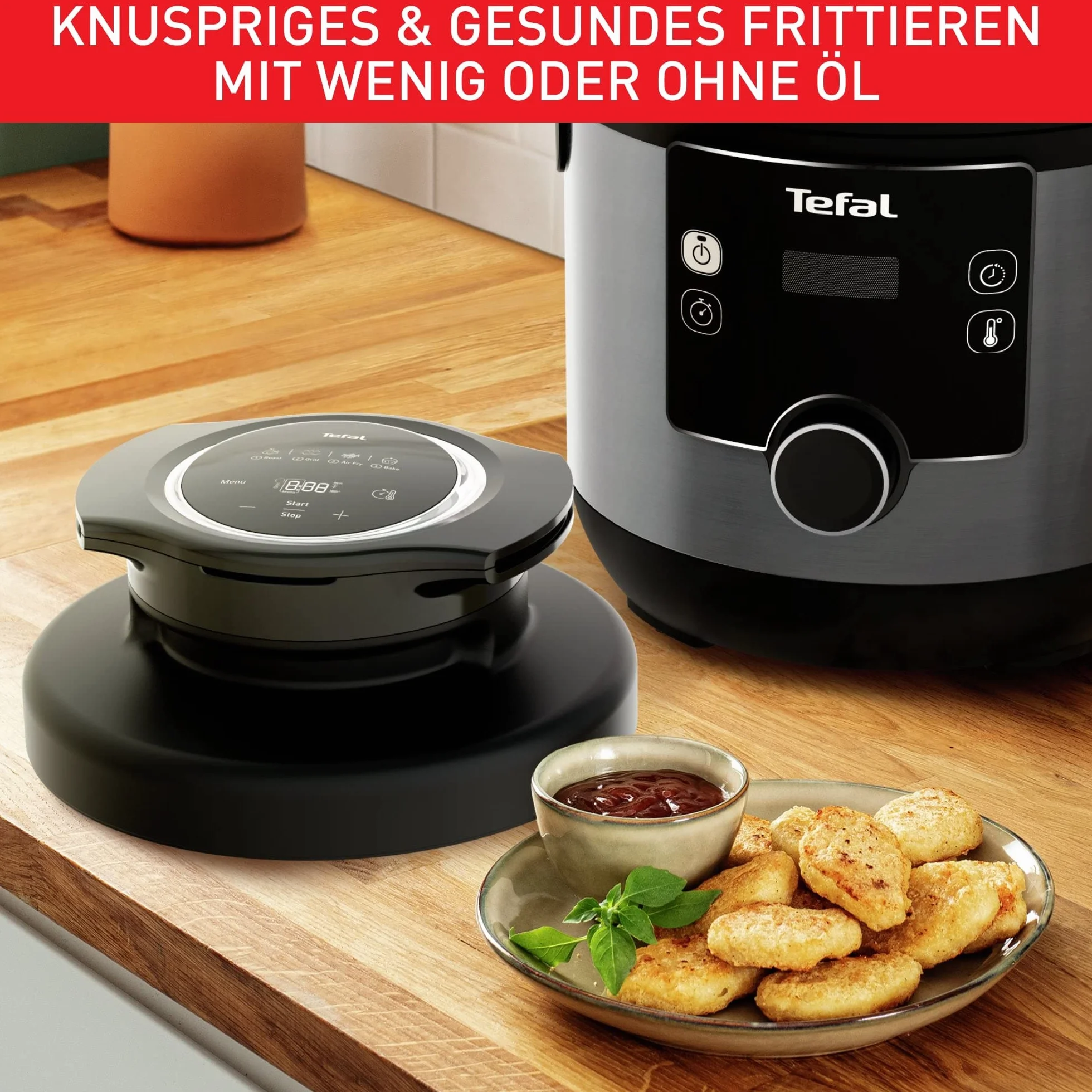 Tefal CY7788 Turbo Cuisine & Fry Multicooker, olla a presión y freidora de aire caliente, 14 programas de cocción, tapa extra crujiente, versátil, 7,6 L