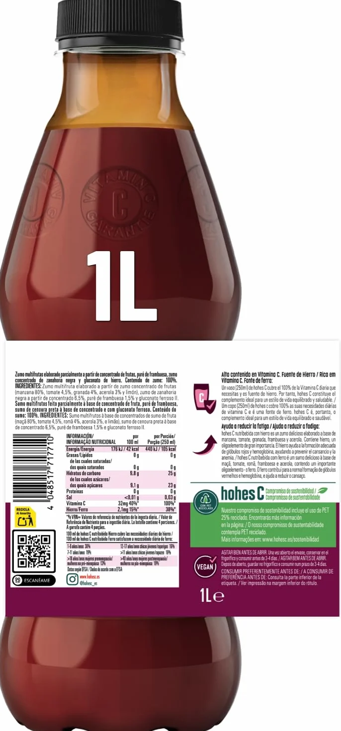 hohes C Plus Hierro Nutribebida con Hierro y Vitamina C Zumo 100% natural 1L