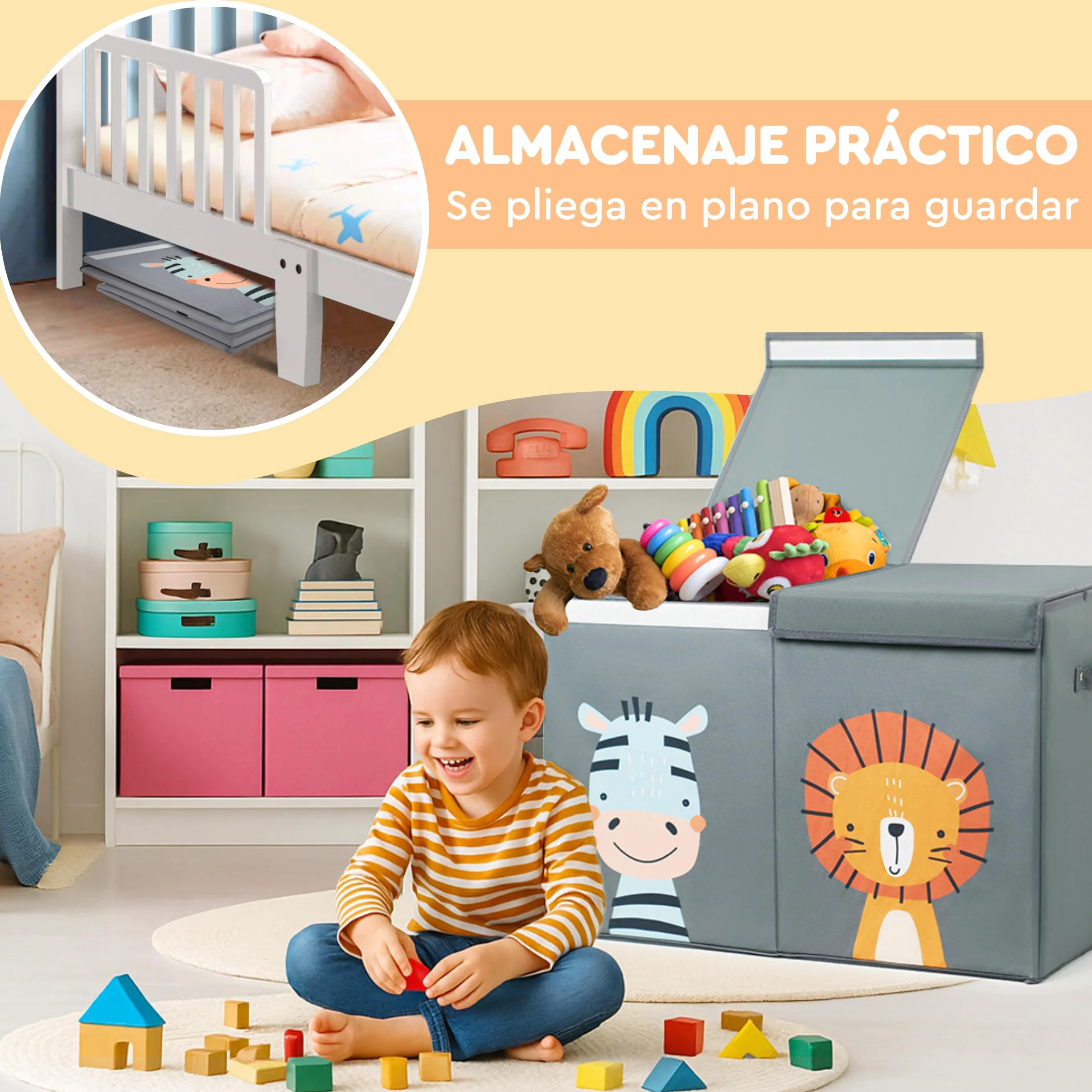 Caja de Almacenaje de Juguetes Plegable 78L Tela Oxford Gris